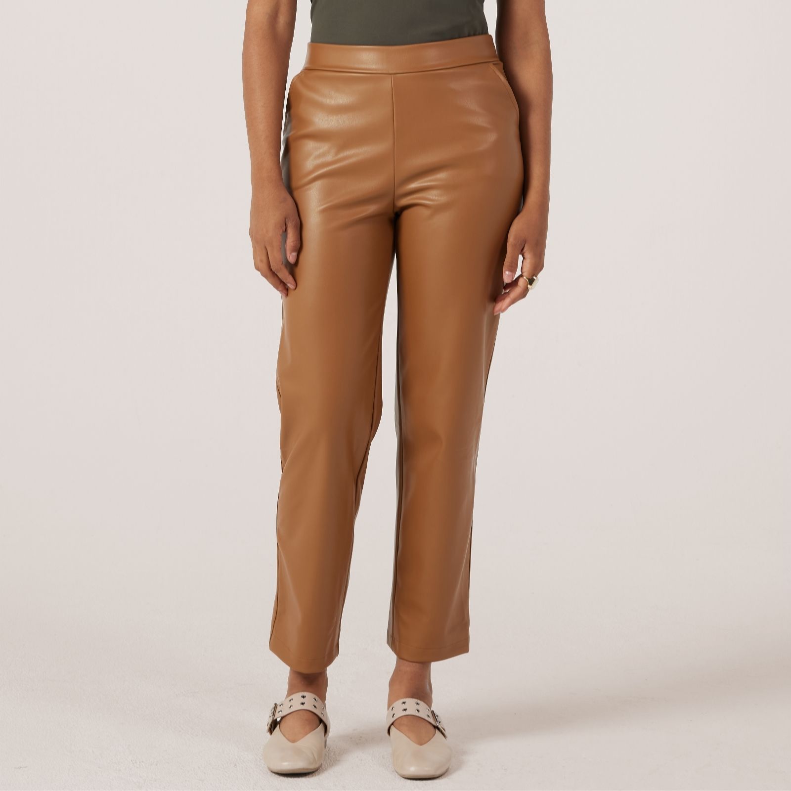 Kim & Co Soft Vegan Leather Pleather Narrow Leg Petite Trouser