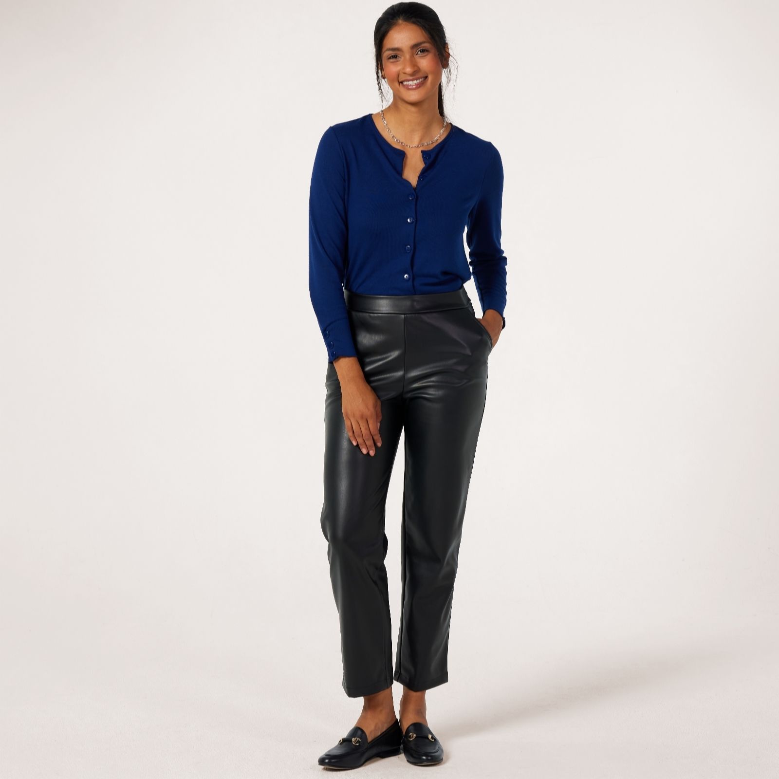 Kim & Co Soft Vegan Leather Pleather Narrow Leg Petite Trouser
