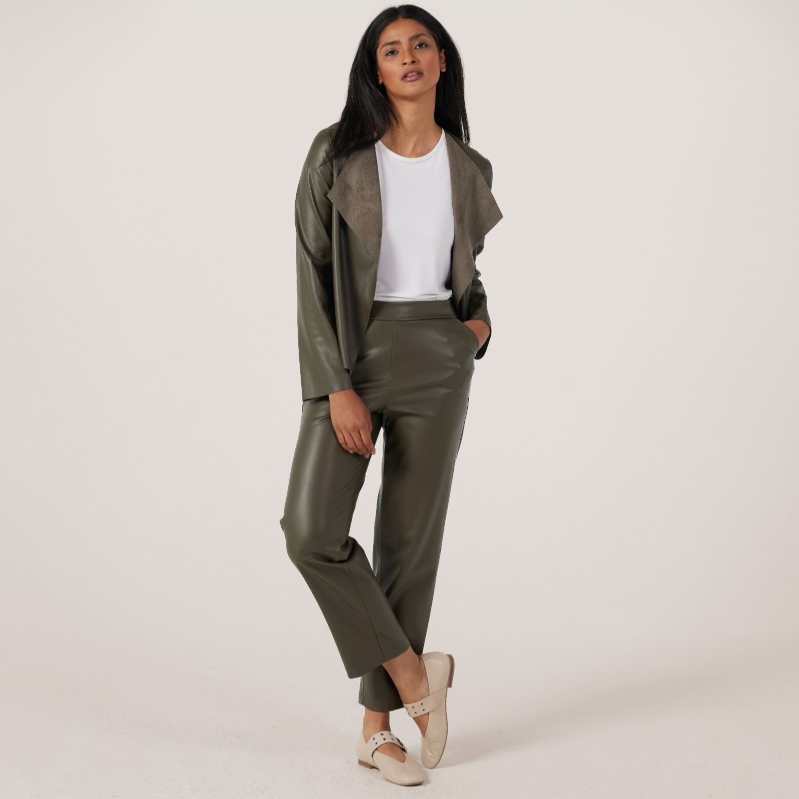 Kim & Co Soft Vegan Leather Pleather Narrow Leg Petite Trouser