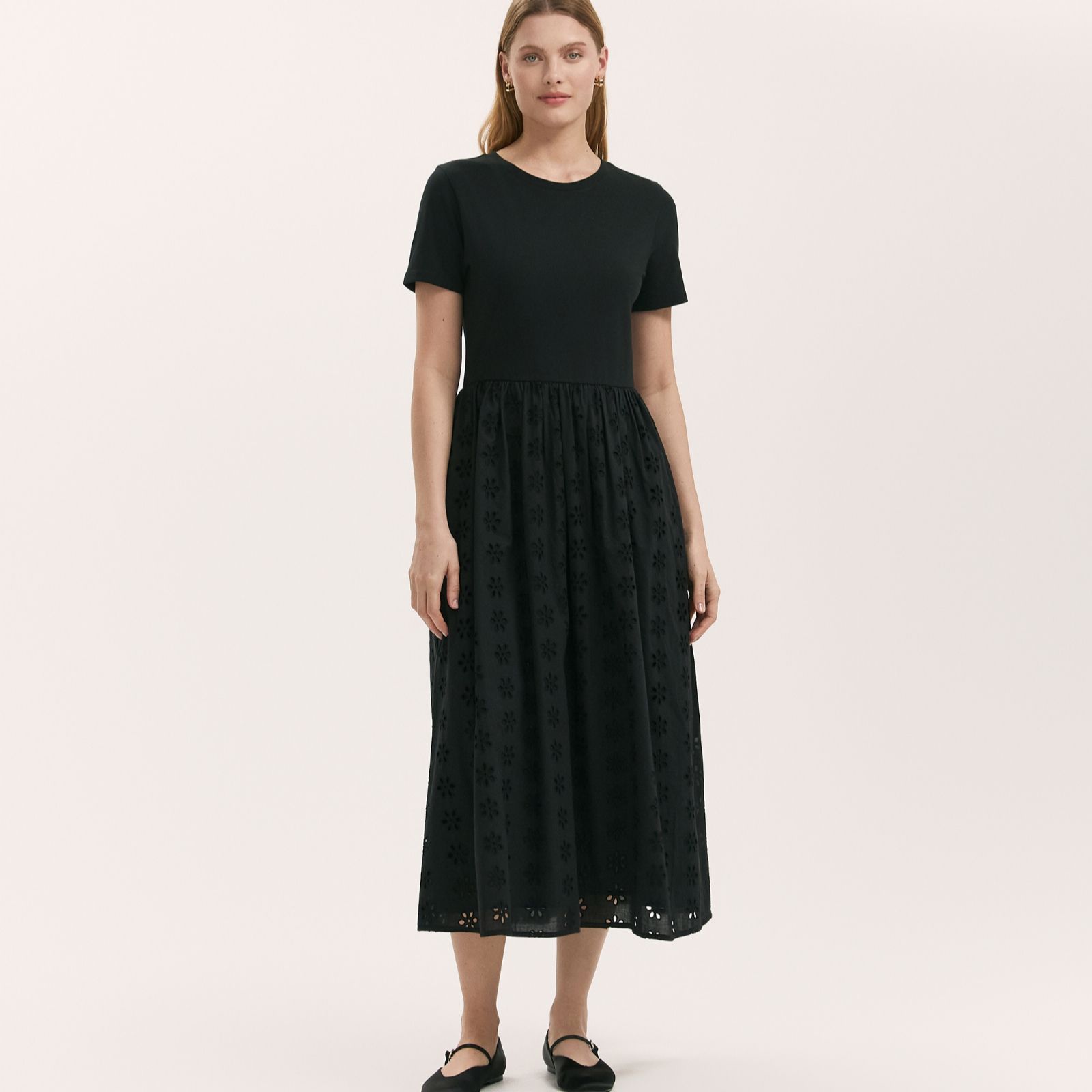 Finery London Brea Jersey and Broderie Cotton Midi Dress
