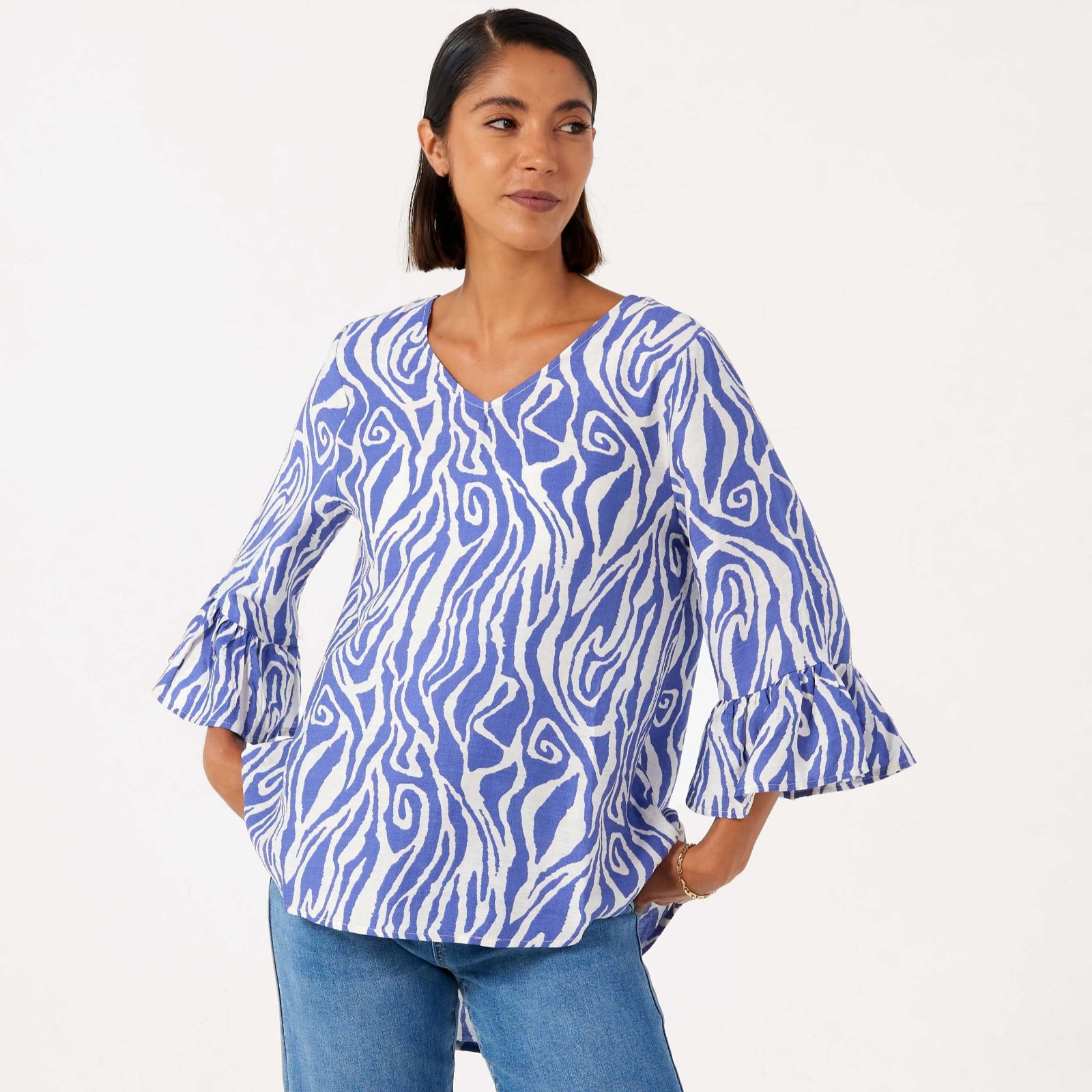 Izabel London Zebra Print Flare Sleeve Top