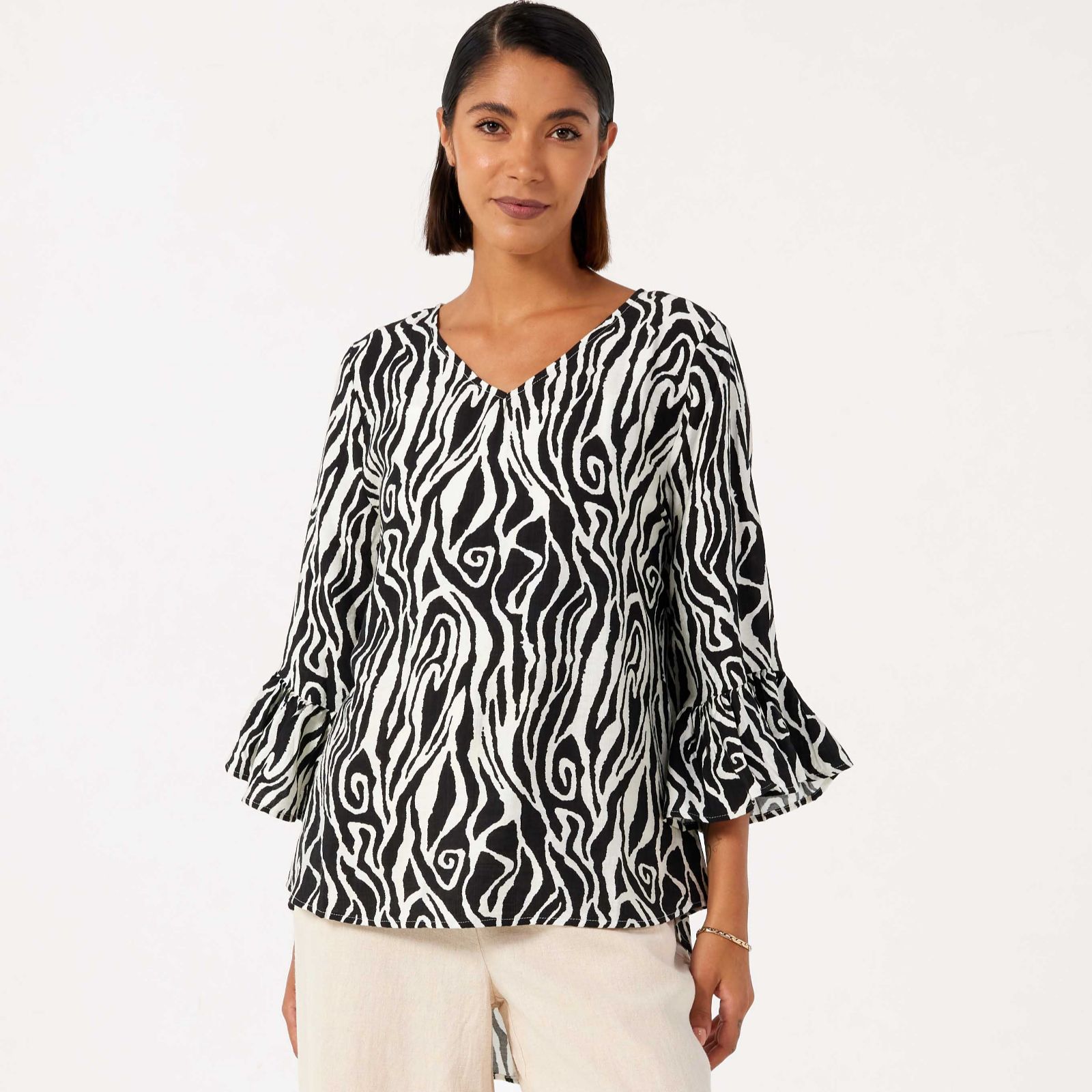 Izabel London Zebra Print Flare Sleeve Top