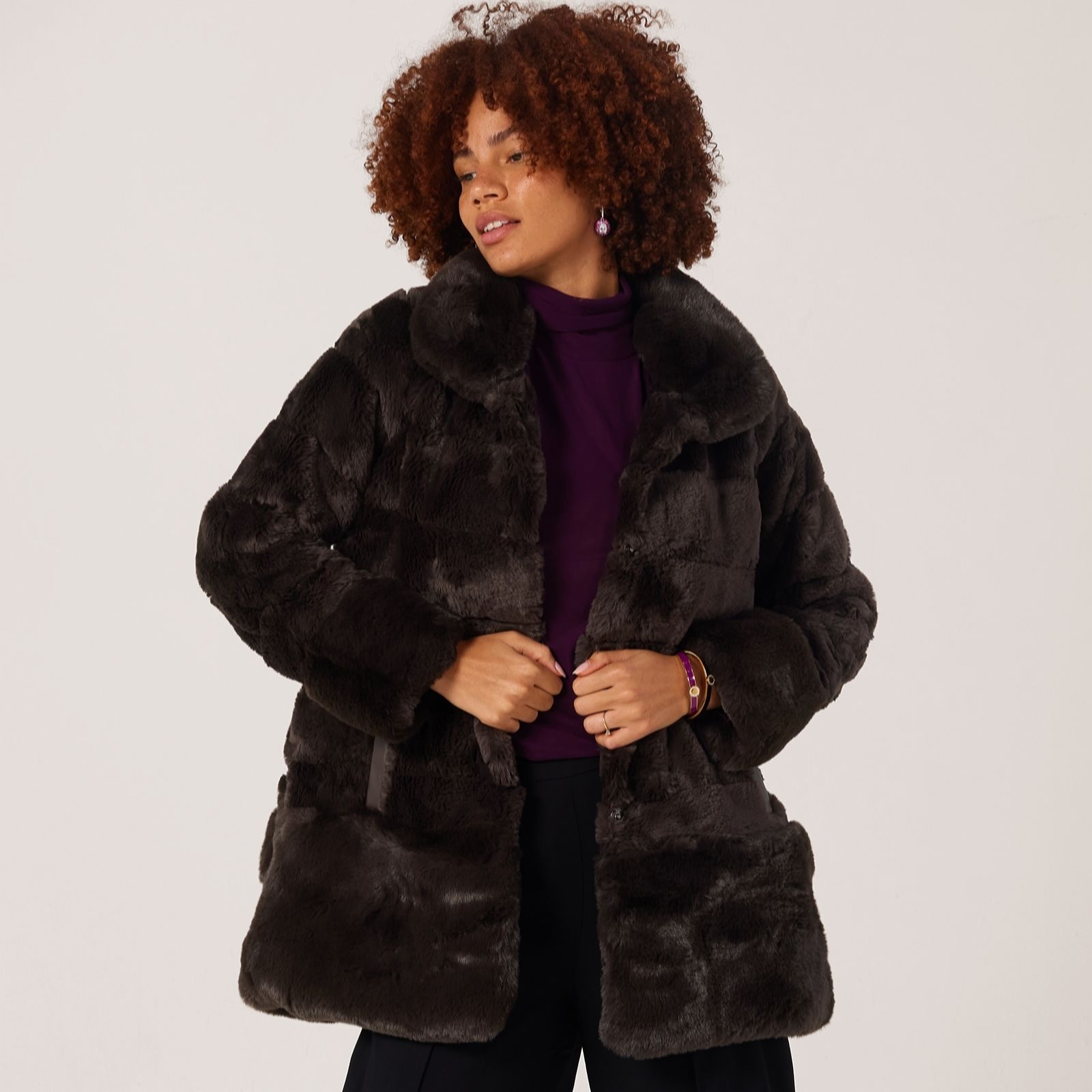 Nina Leonard Faux Fur and Pleather Jacket