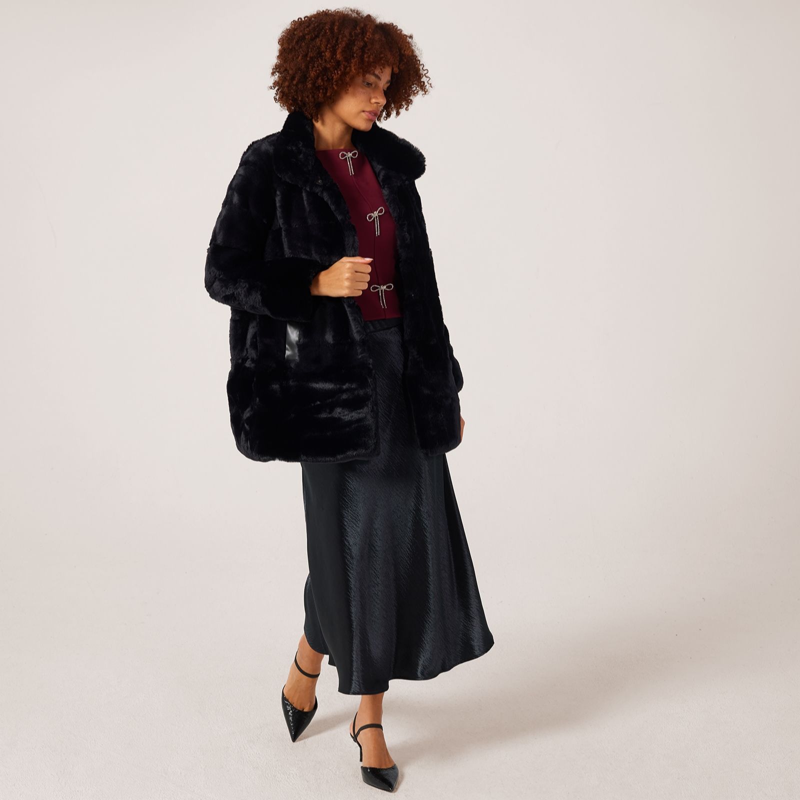 Nina Leonard Faux Fur and Pleather Jacket