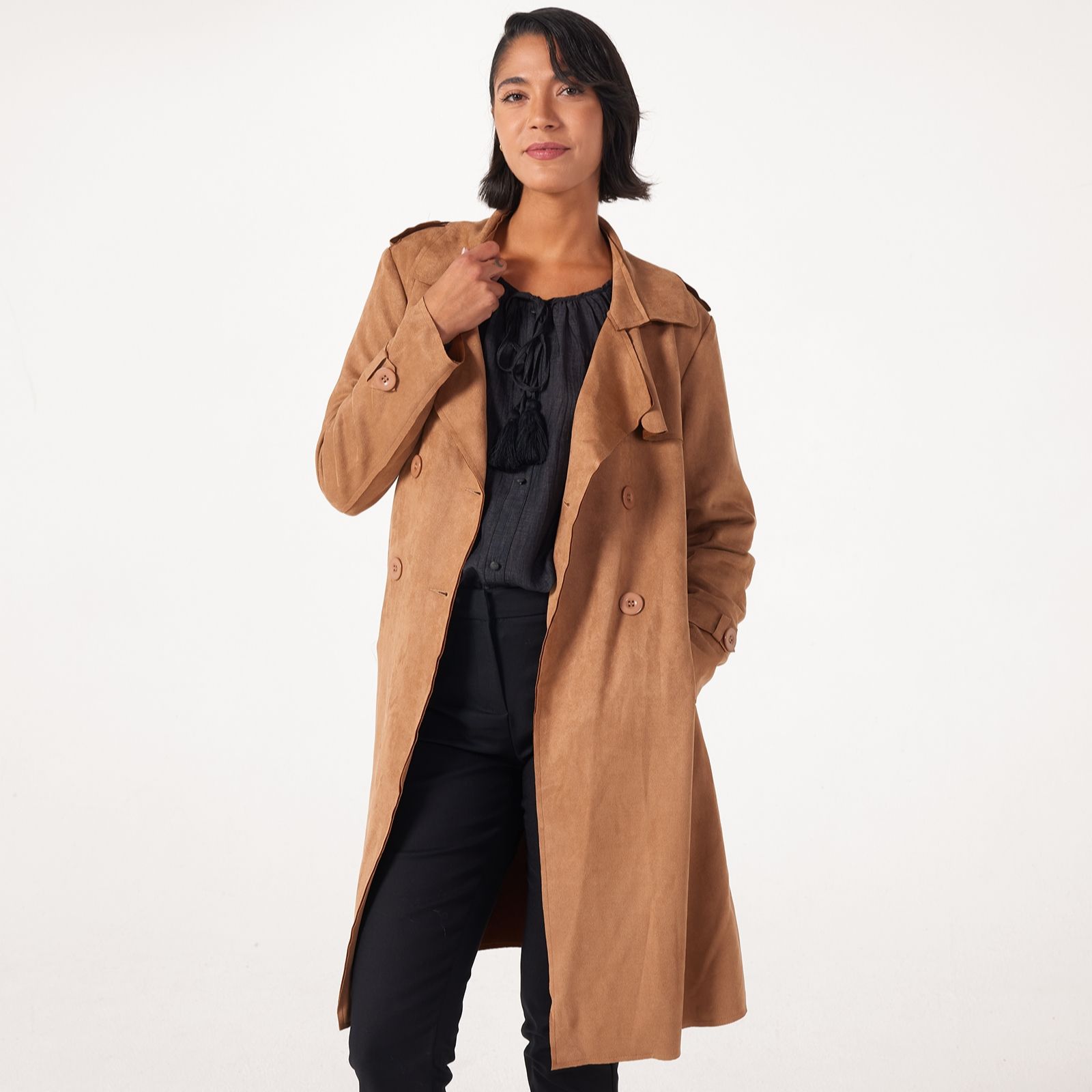 Izabel London Faux Suede Trench Coat