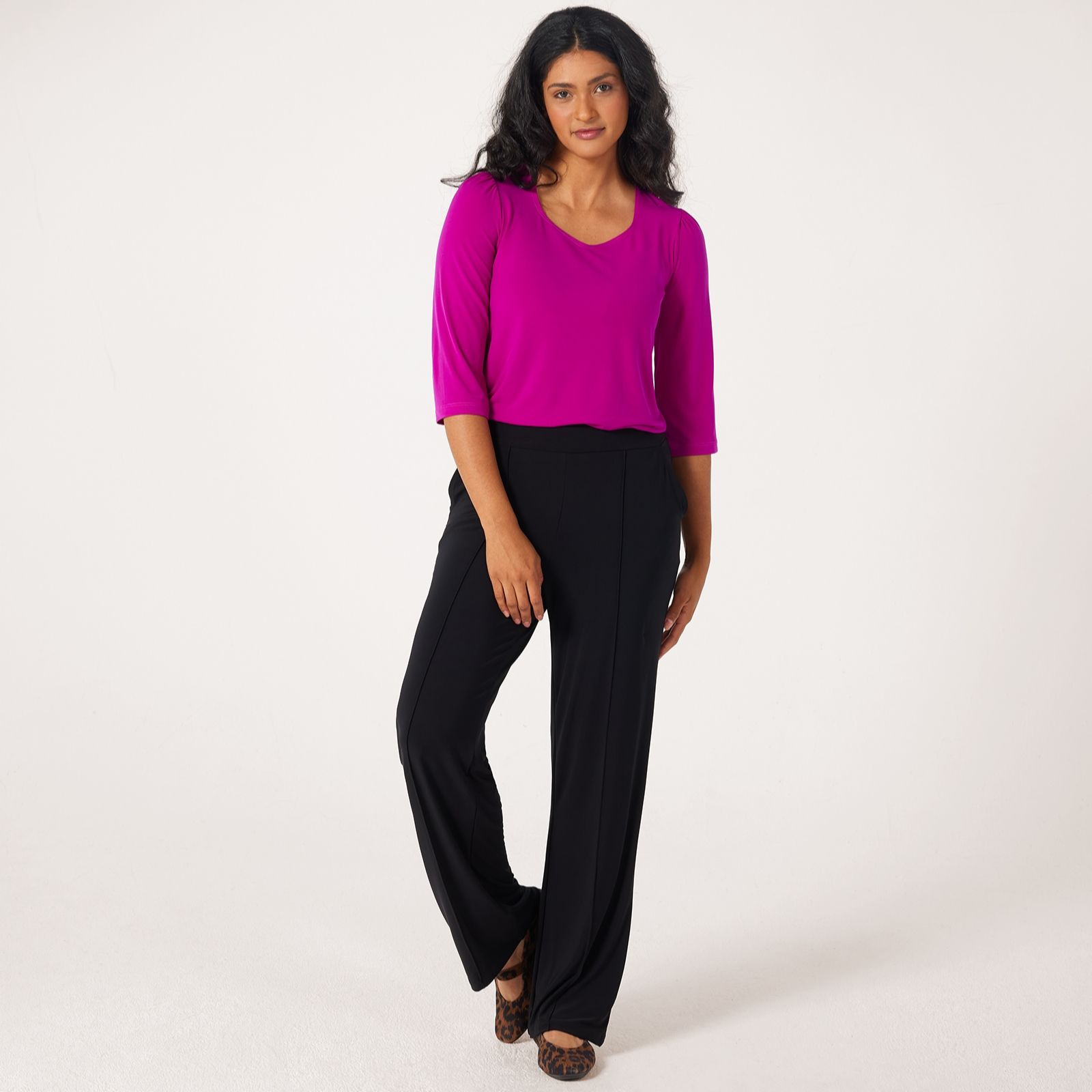 Kim & Co Deluxe Brazil Jersey Kyla Wide- Leg Pintuck Tall Trousers