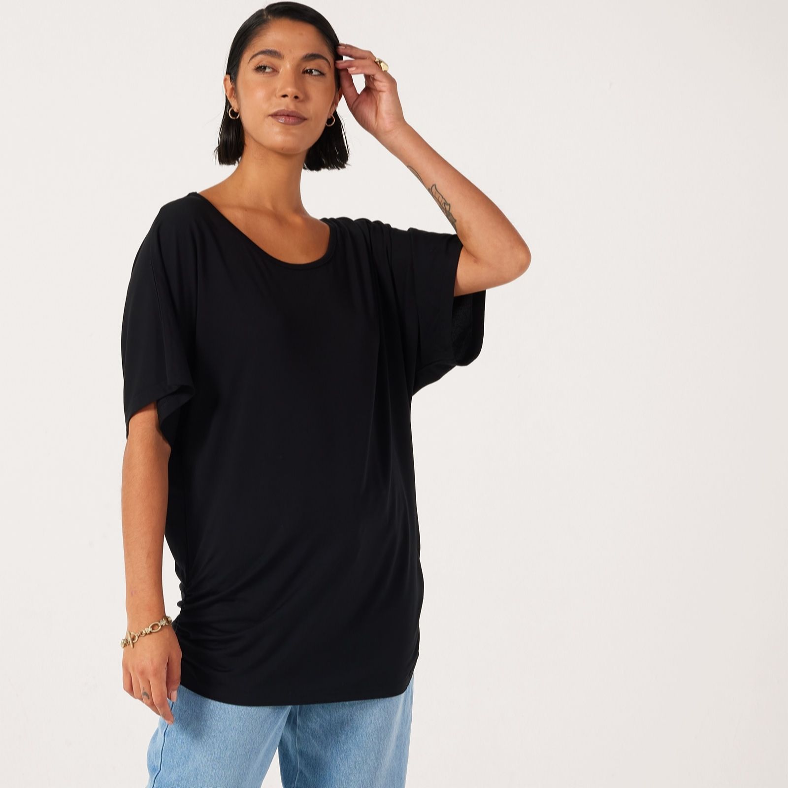Frank Usher Elbow Sleeve Ruched Side Jersey T-Shirt