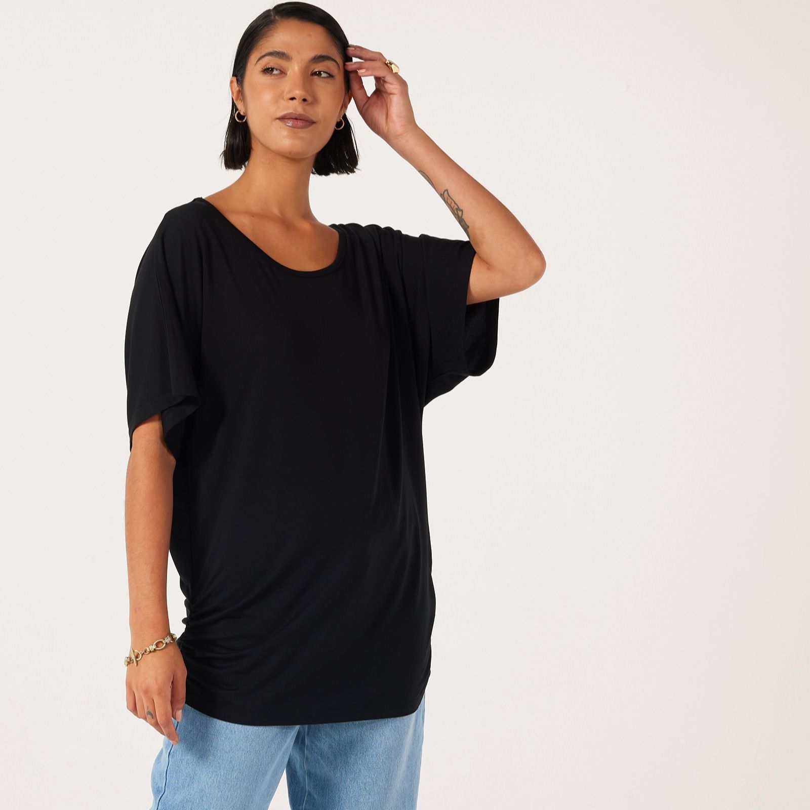 Frank Usher Elbow Sleeve Ruched Side Jersey T-Shirt