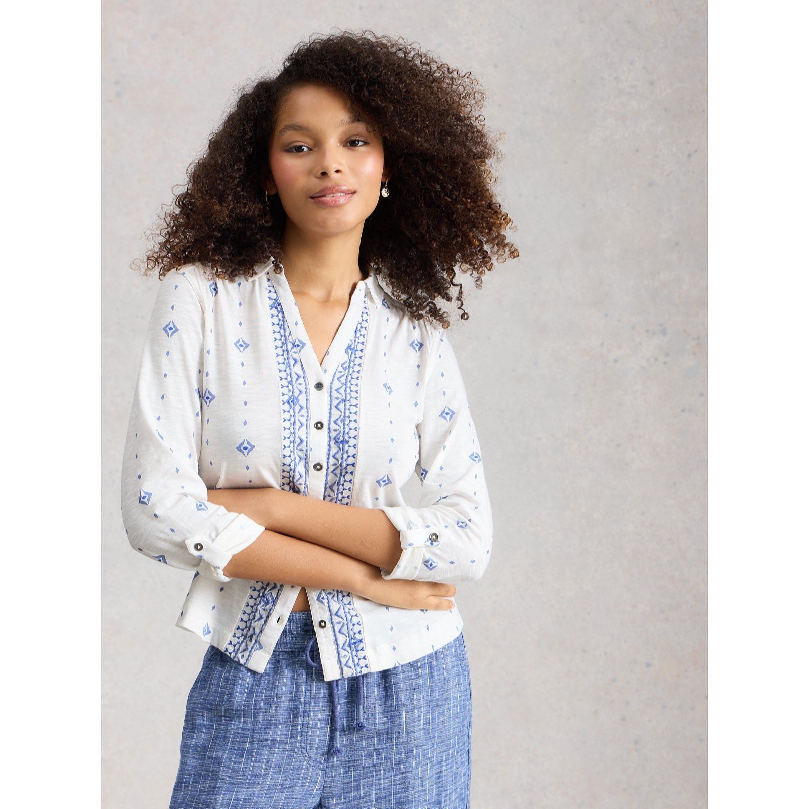 White Stuff Annie Embroidered Jersey Shirt