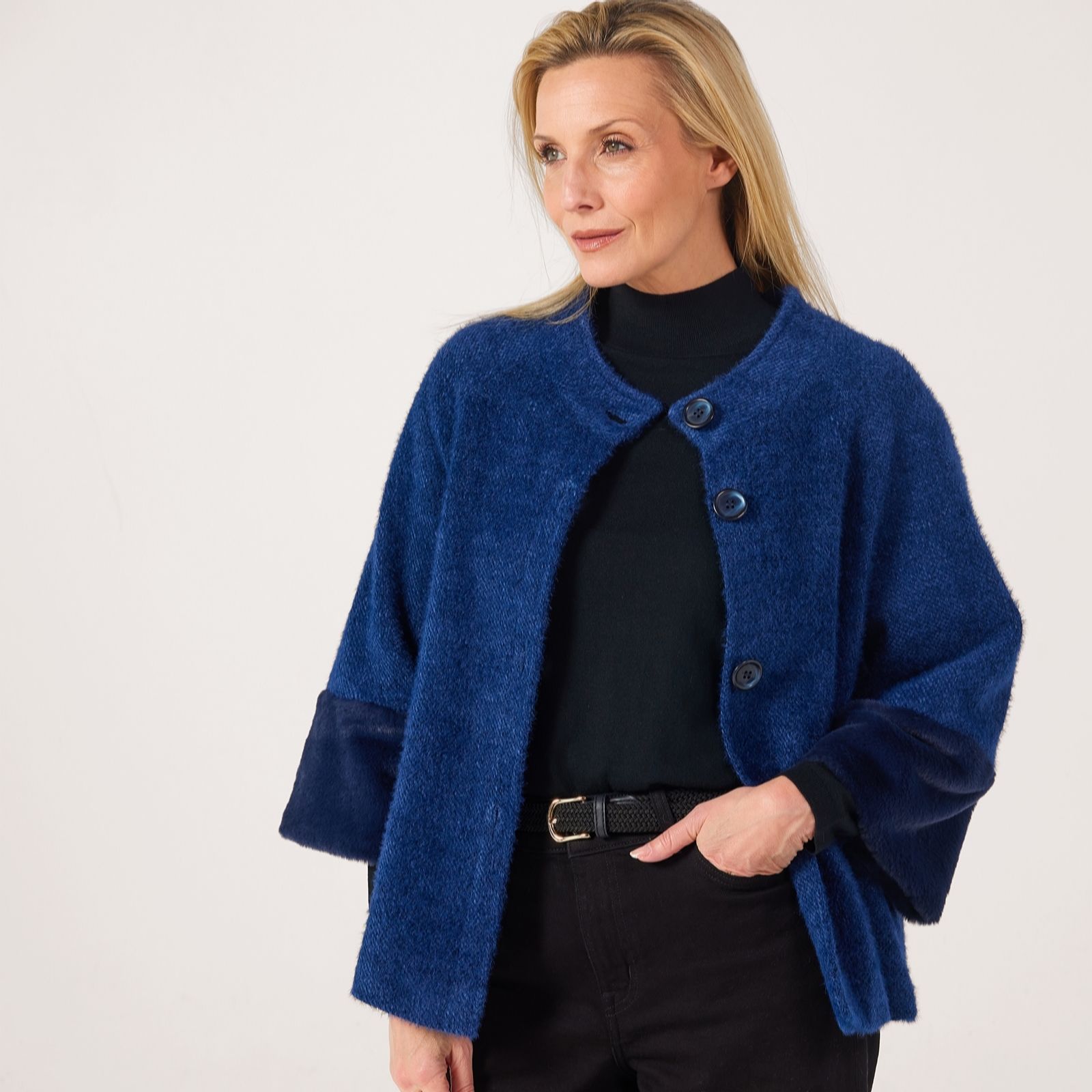 Helene Berman Super Soft Textured Jacket with Fur Cuff