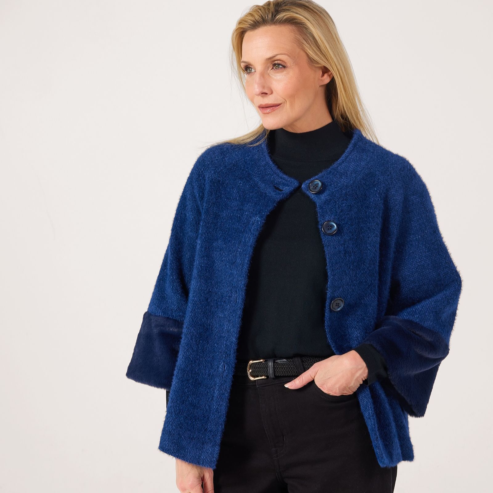 Helene Berman Super Soft Textured Jacket with Fur Cuff