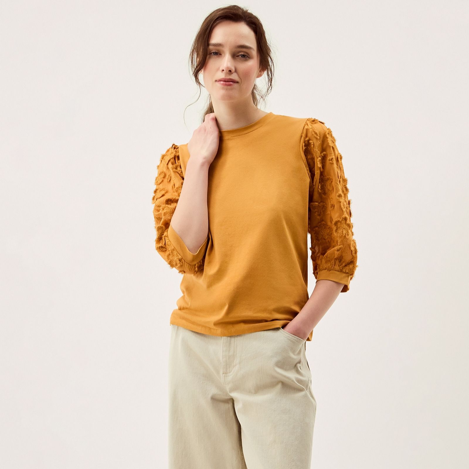 Monsoon Fay Fabric Mix Top