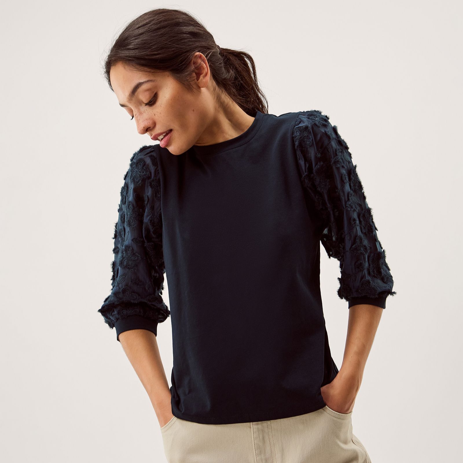 Monsoon Fay Fabric Mix Top