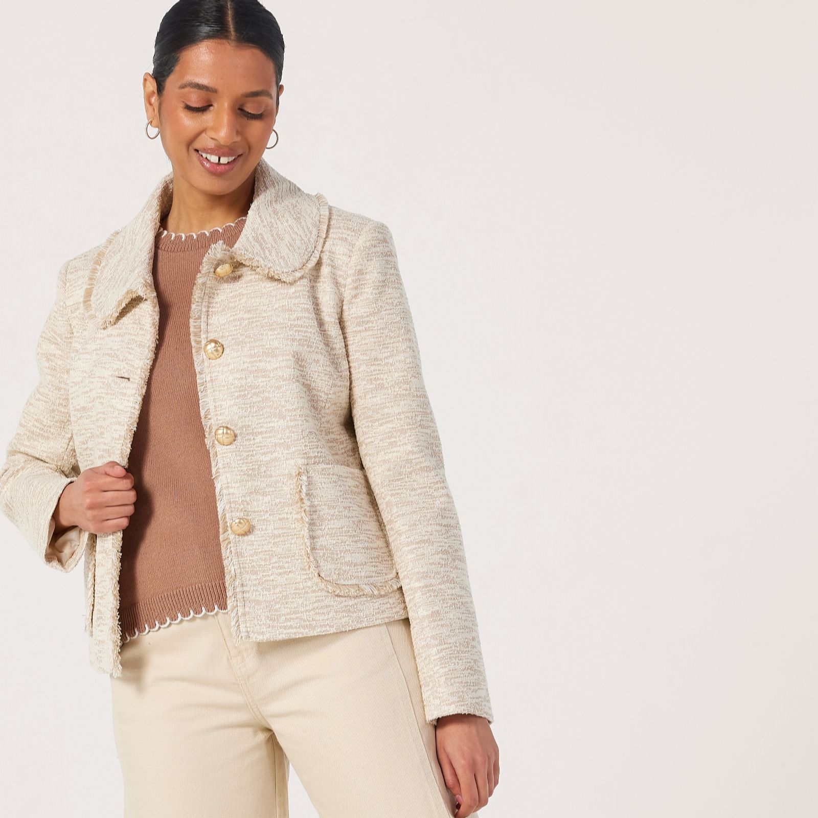 Helene Berman Fringe Detail Tweed Jacket