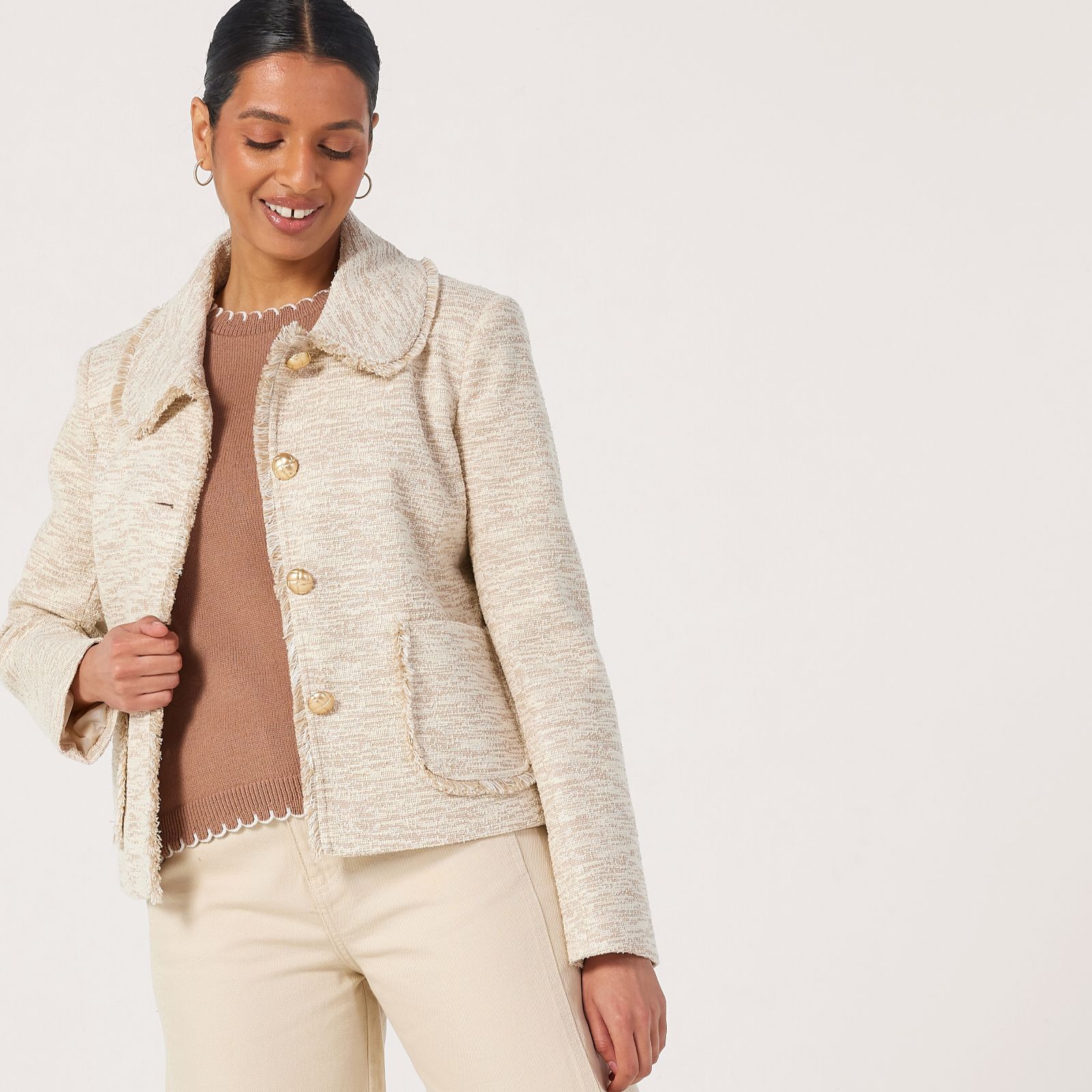 Helene Berman Fringe Detail Tweed Jacket