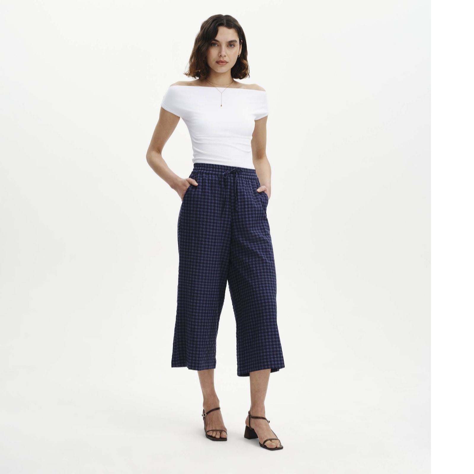 Finery London Nyla Cotton Blend Seersucker Cropped Trouser Standard Length