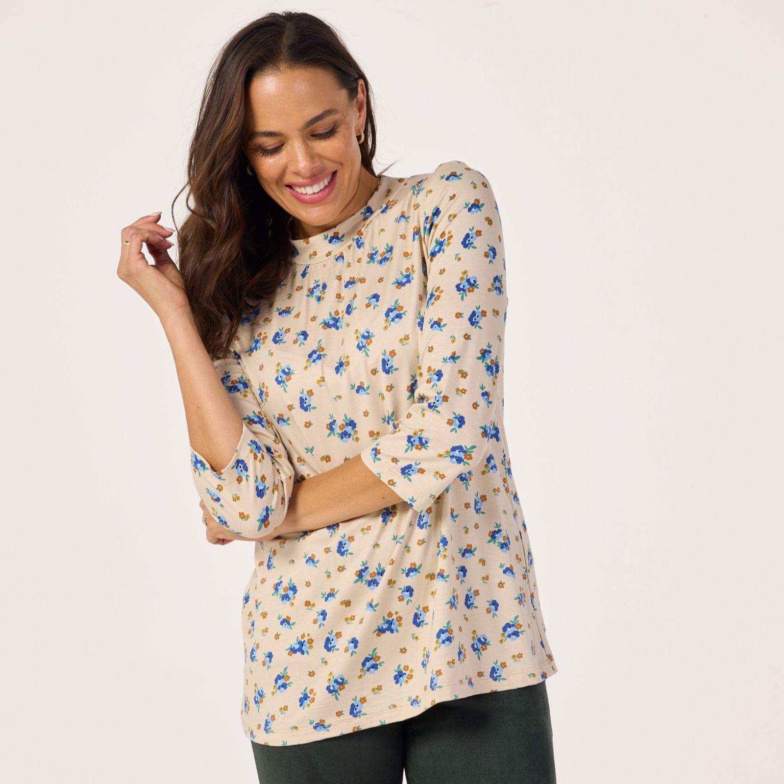 Kim & Co Viscose Jersey 3/4 Sleeve Merrow Edge Top