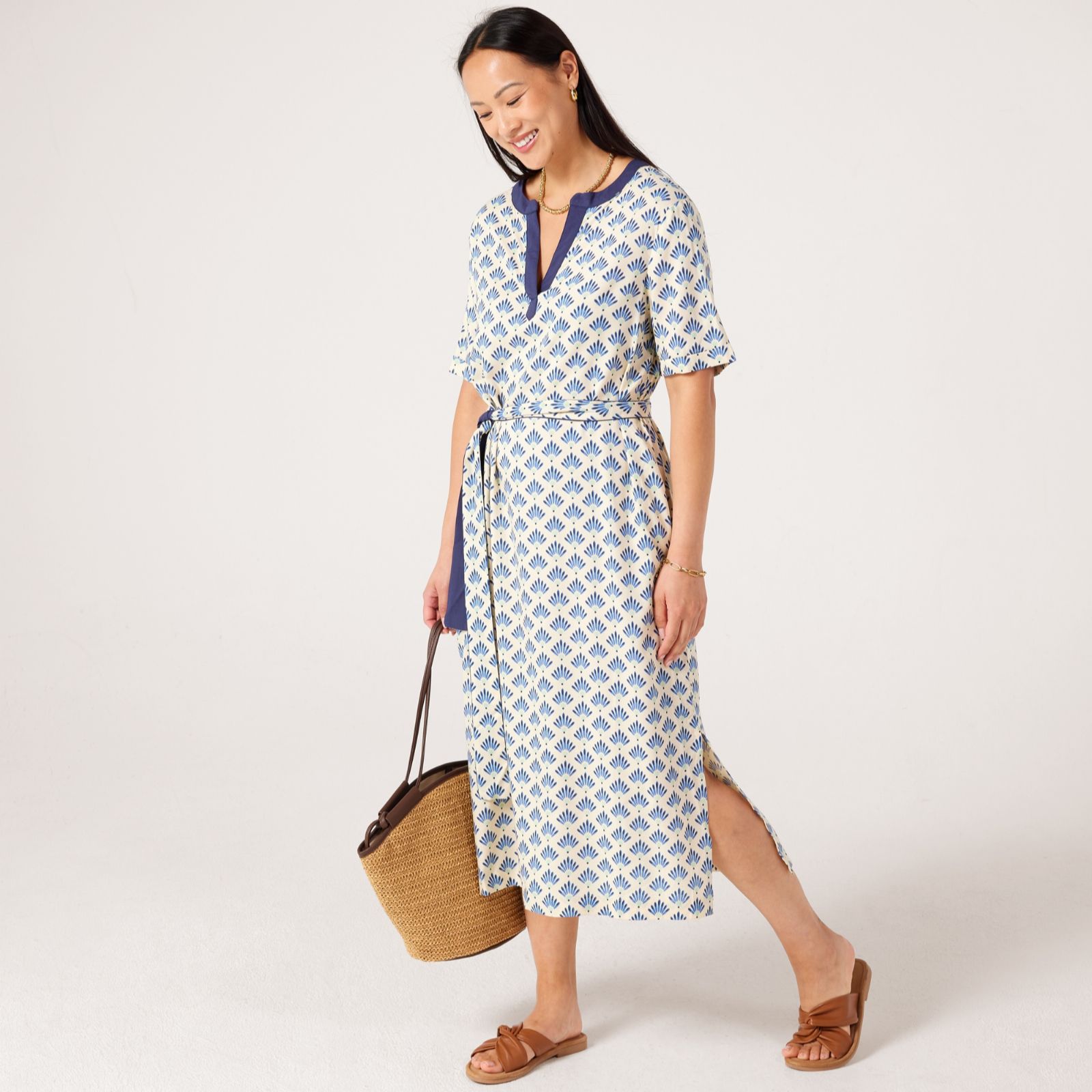 Masai Copenhagen Norini 100% Viscose Print Short Sleeve Midi Dress