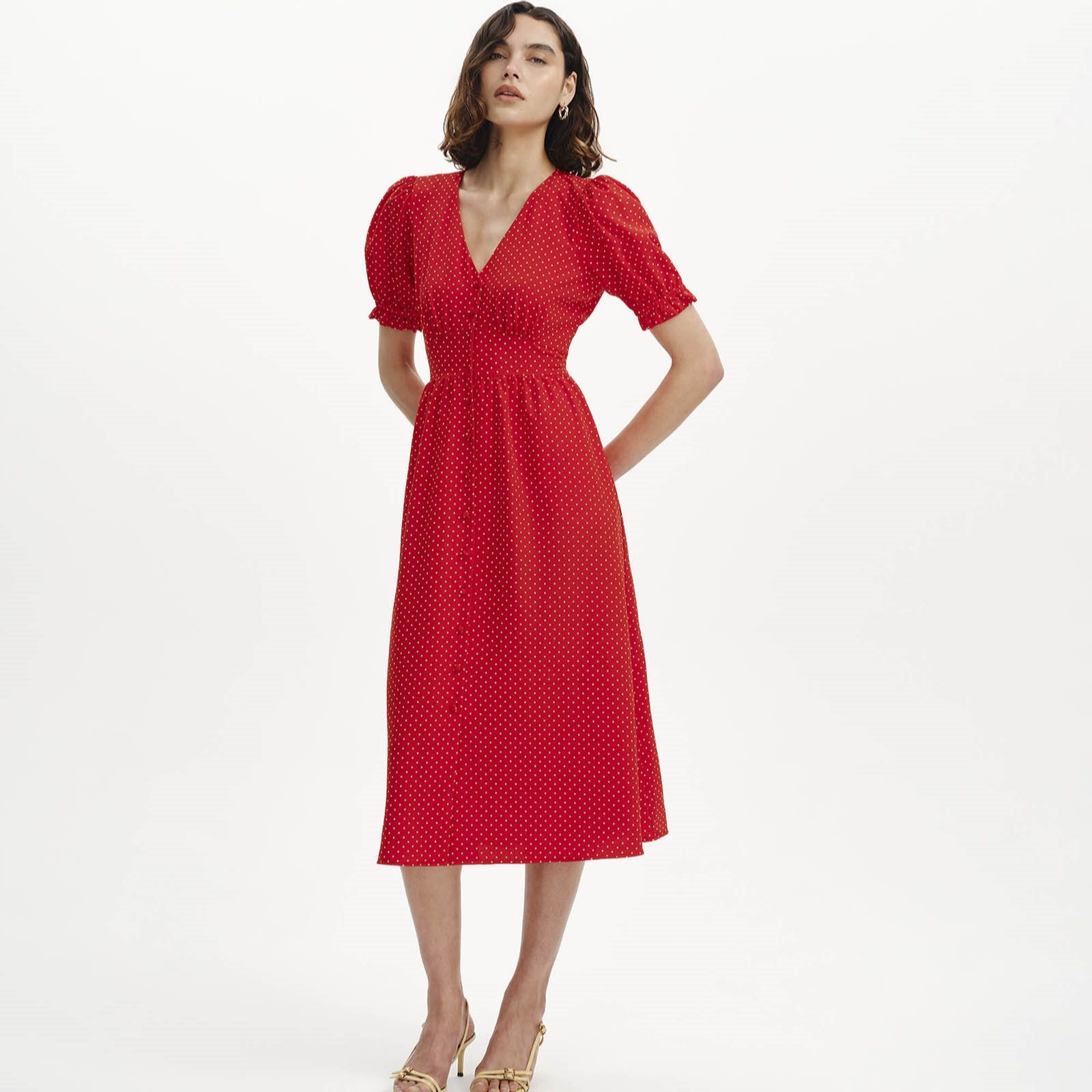 Finery London Samantha Spot Print Button Through Dress Petite