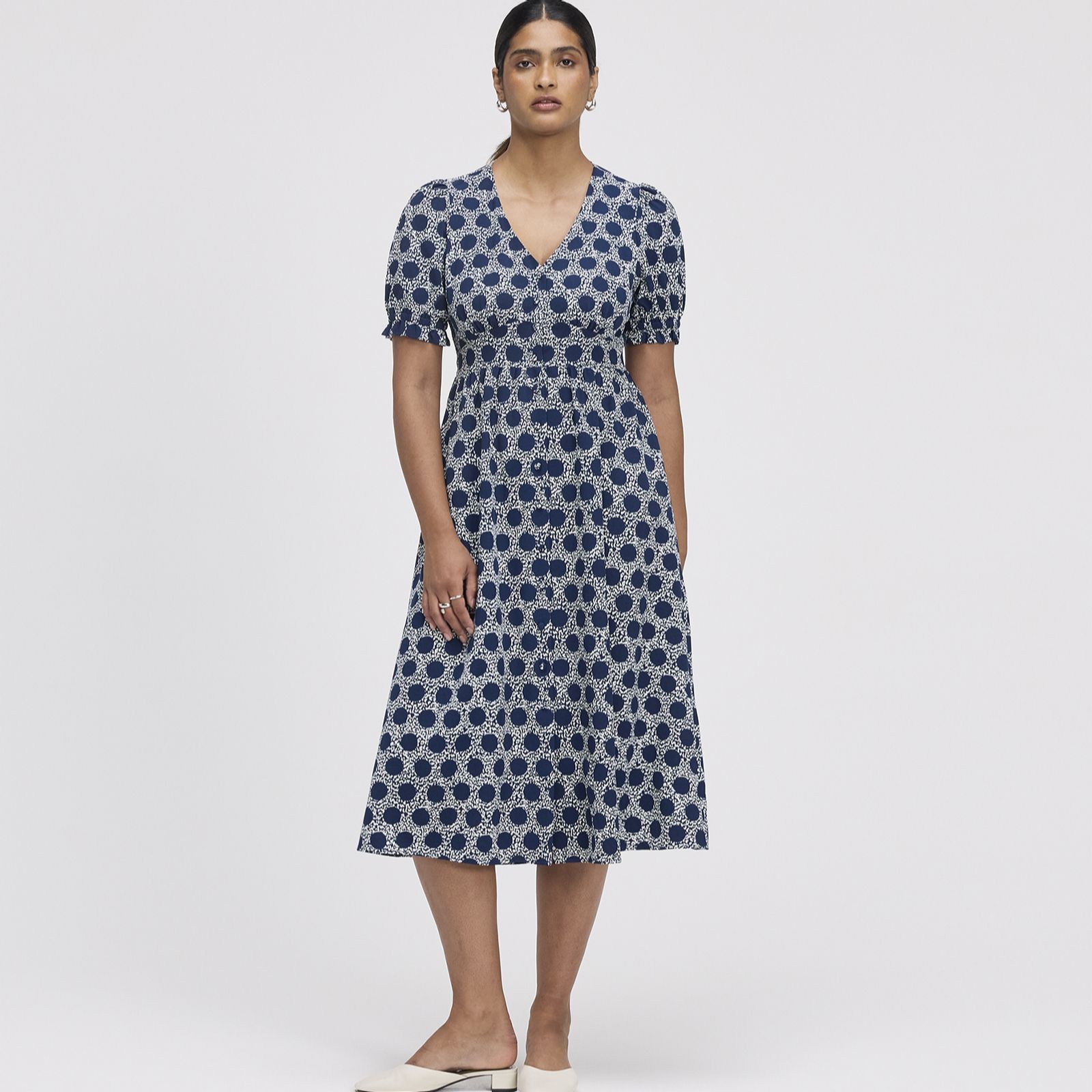 Finery London Samantha Spot Print Button Through Dress Petite