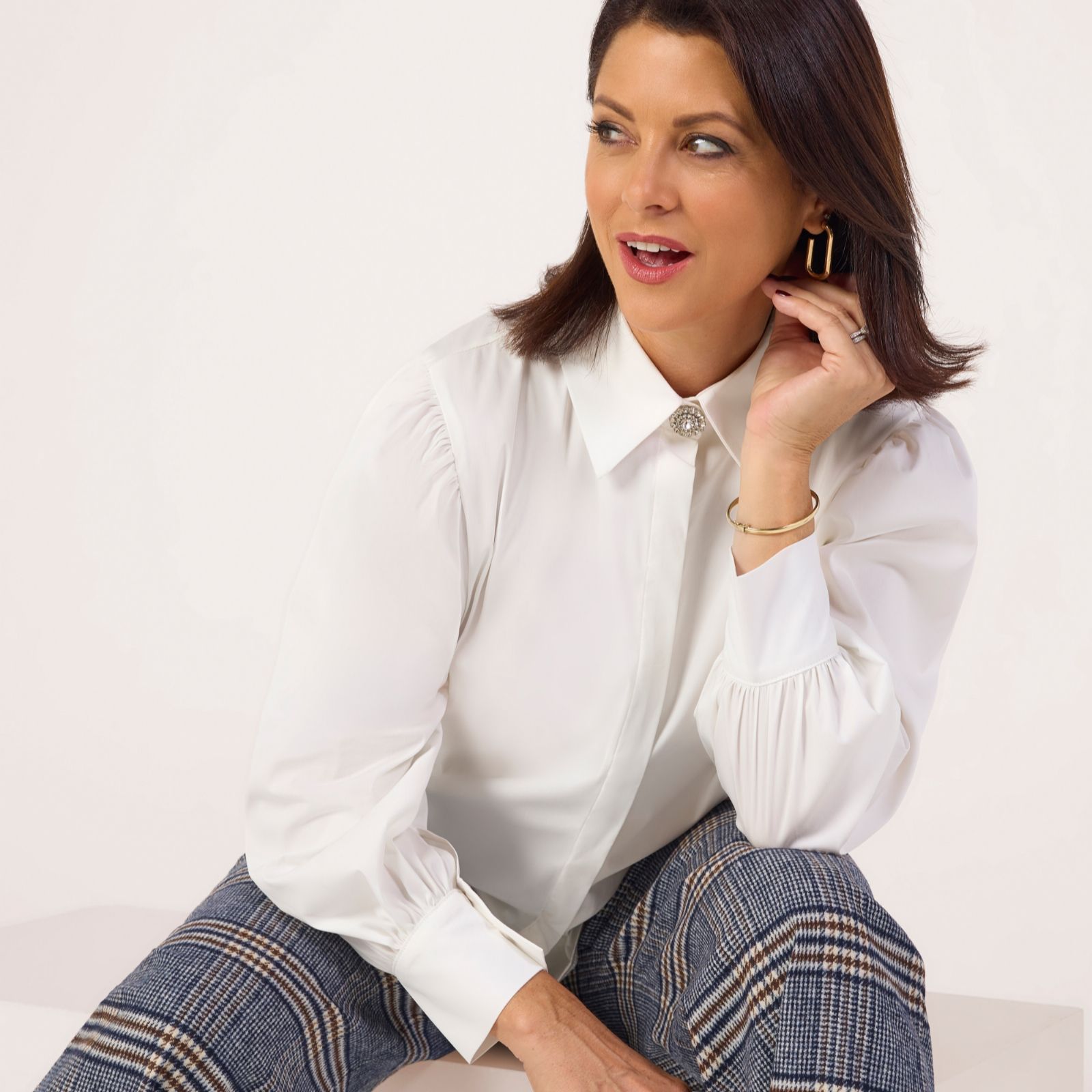 Helene Berman x Katy Jewelled Button White Shirt
