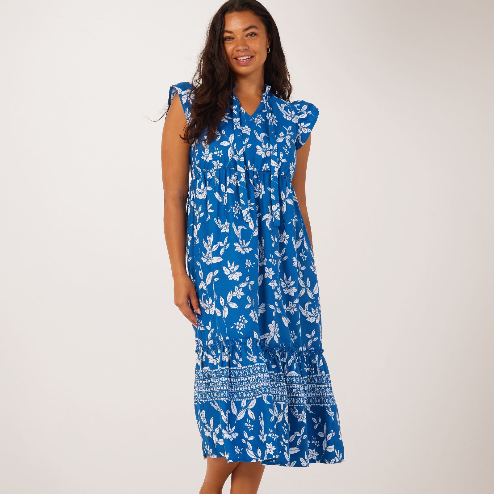 Denim Co. Cotton Poplin Flutter Sleeve Print Dress QVC UK