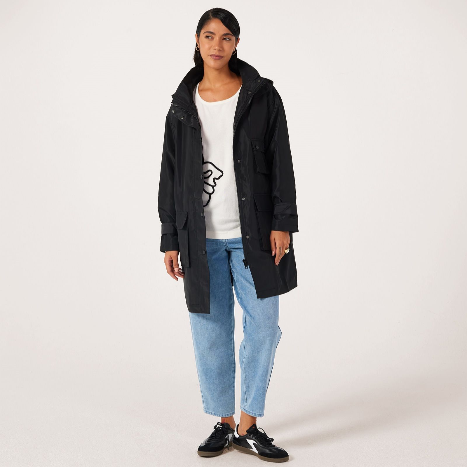 Frank Usher Shorter Length Nylon Parka Style Coat With Hood
