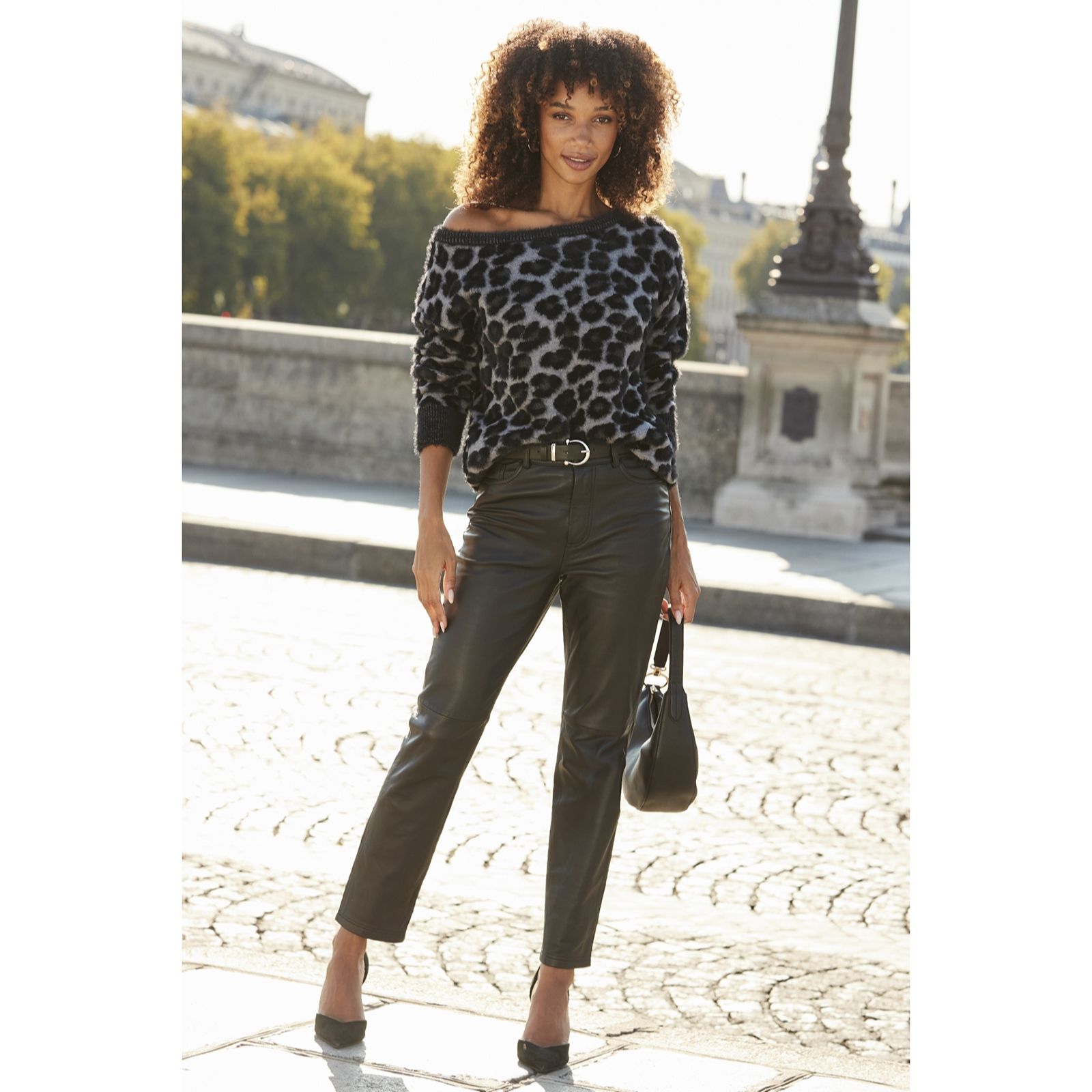 Sosandar Leopard Off Shoulder Knit