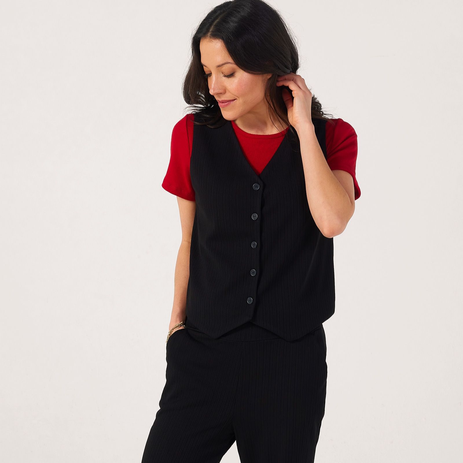 Kim & Co Textured Rib Button Front Waistcoat