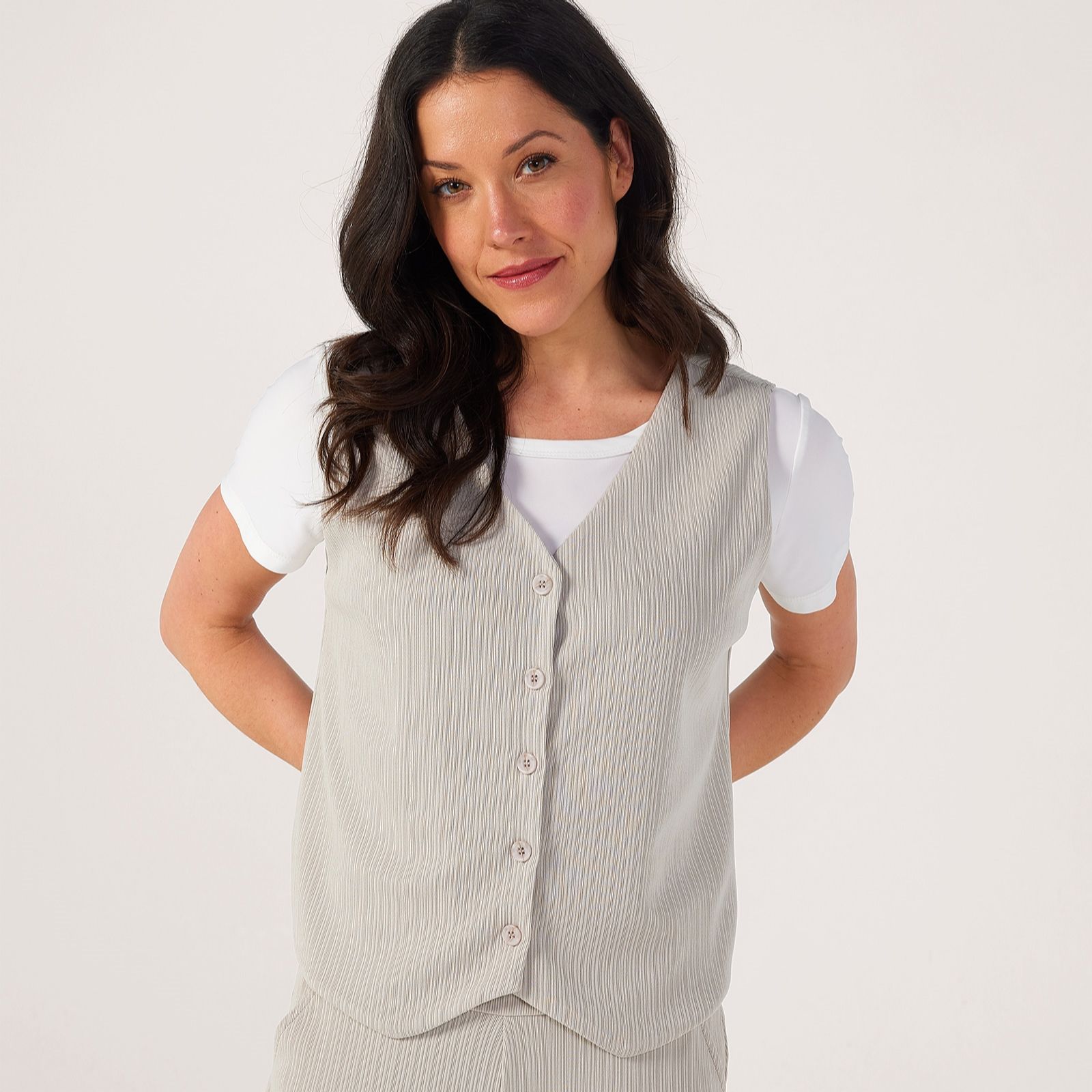 Kim & Co Textured Rib Button Front Waistcoat