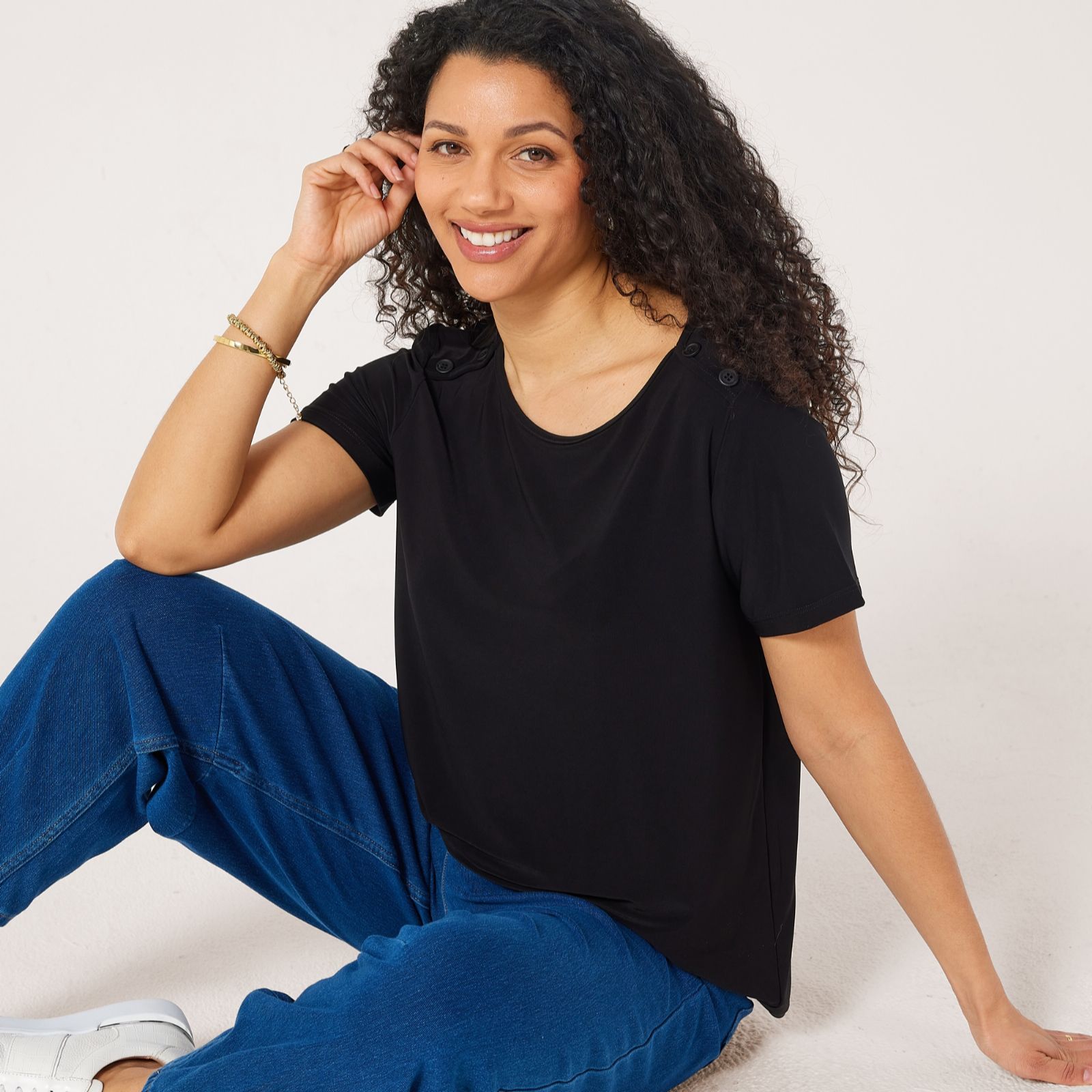 Kim & Co Deluxe Brazil Jersey Top with Button Detail