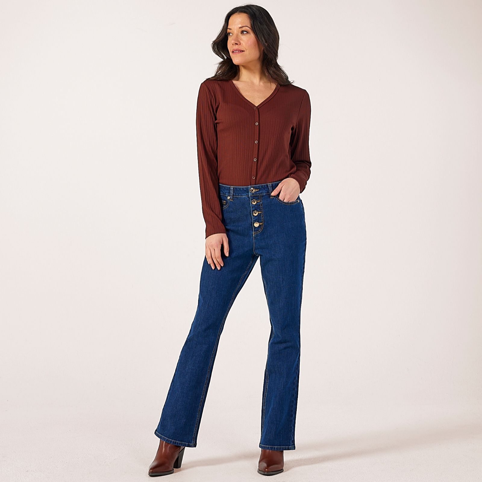 Ruth Langsford Button Front Bootcut Jean Petite