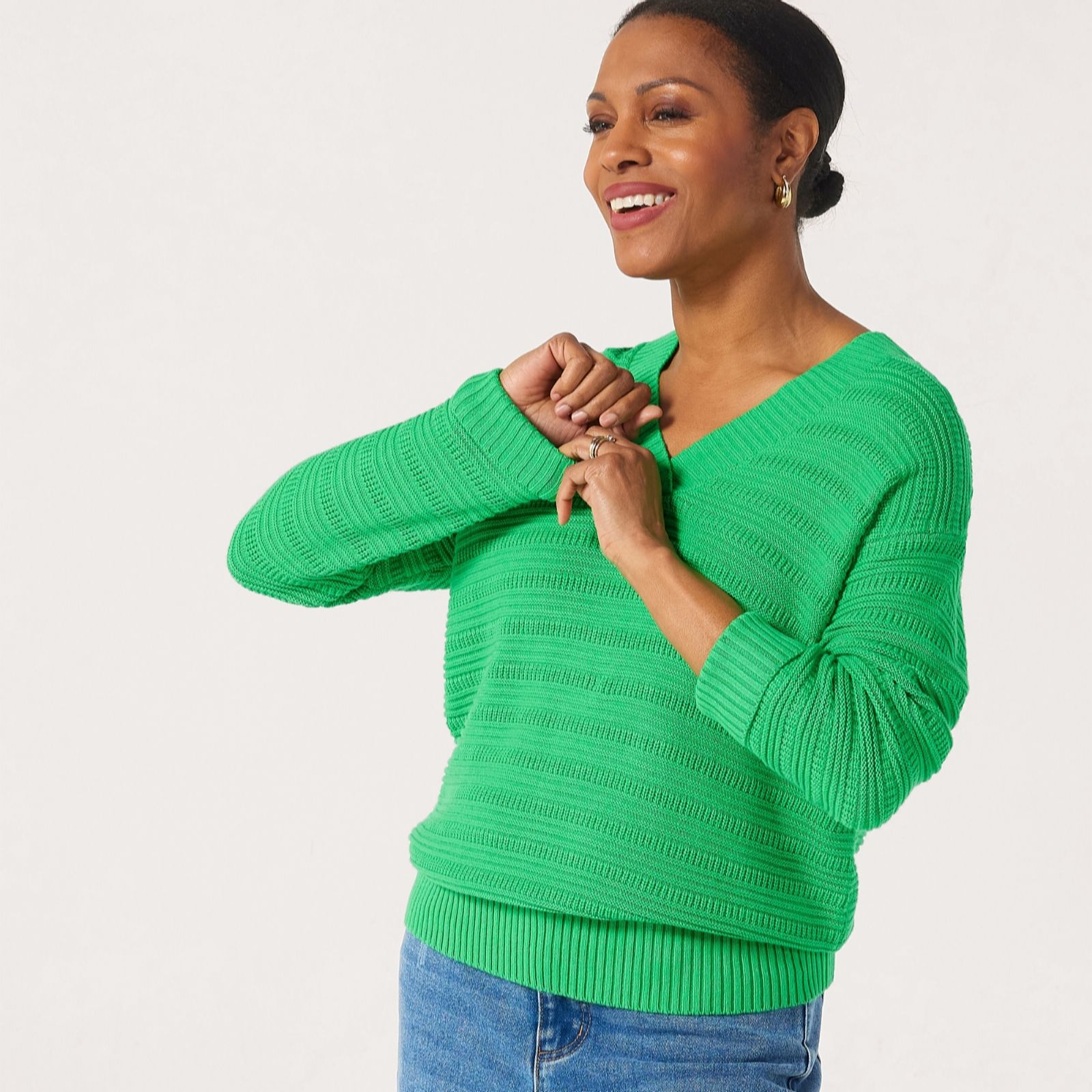 Ruth Langsford Textured Cotton V-Neck Jumper