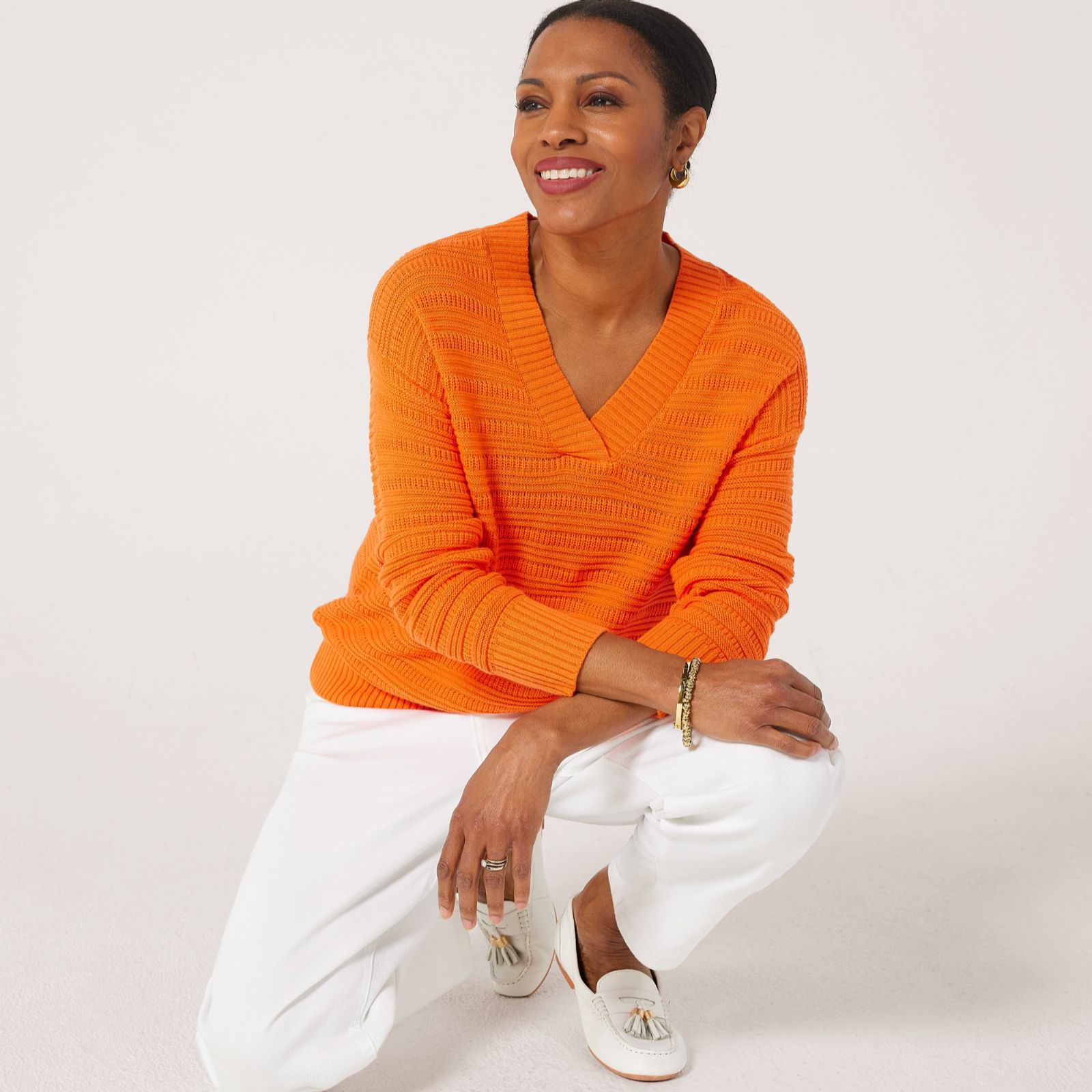 Ruth Langsford Textured Cotton V-Neck Jumper