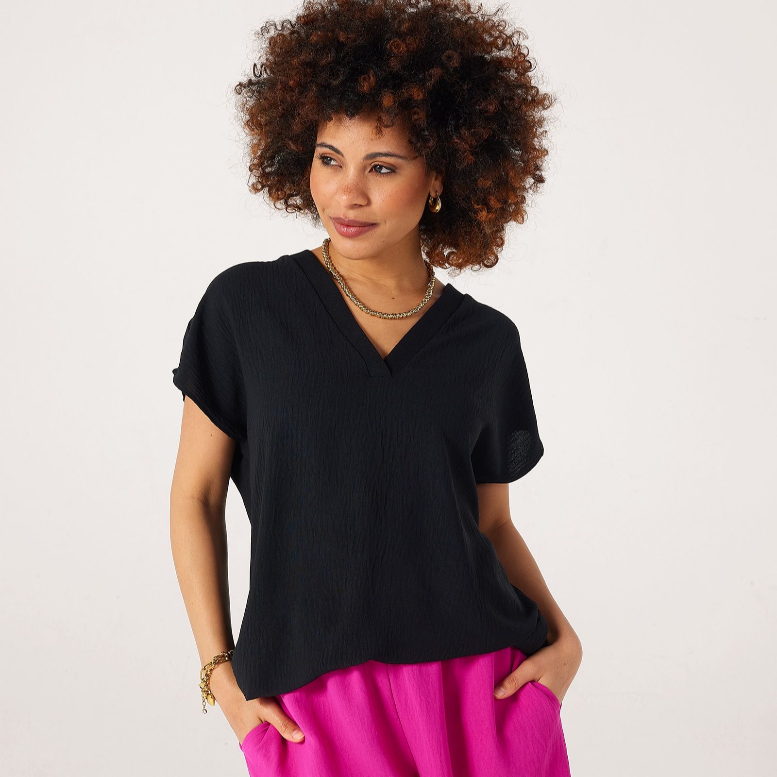 Kim & Co Crinkle Poplin Short Dolman Sleeve Tunic