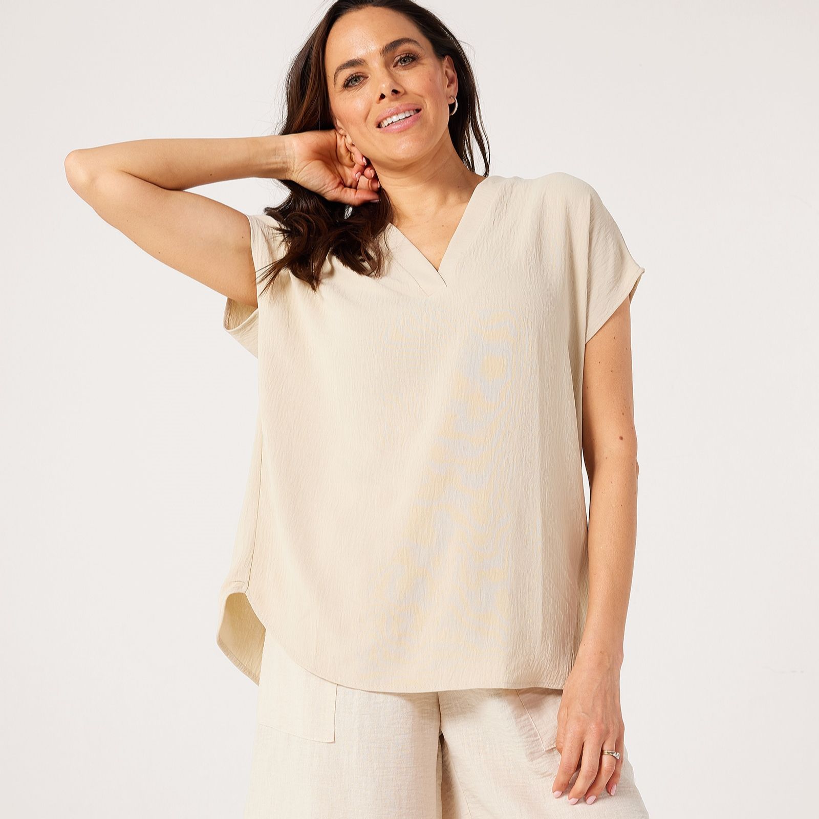 Kim & Co Crinkle Poplin Short Dolman Sleeve Tunic
