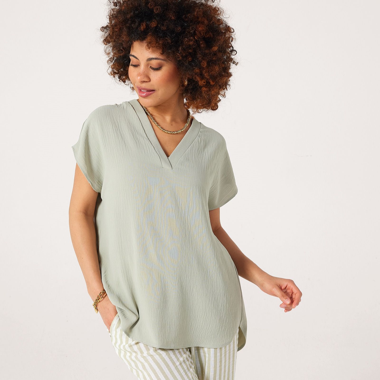 Kim & Co Crinkle Poplin Short Dolman Sleeve Tunic