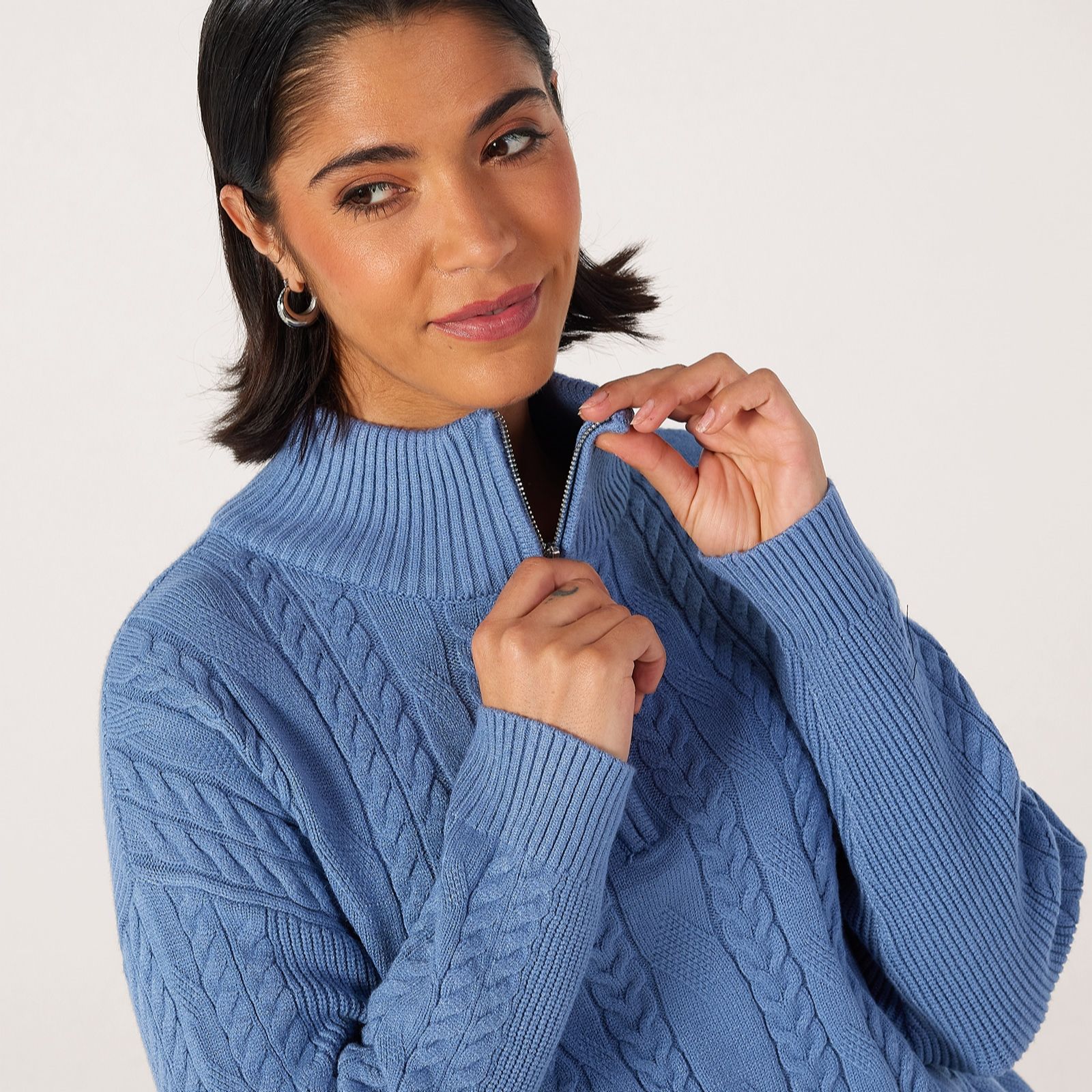 Malissa J Funnel Zip Cable Rib Knit Jumper