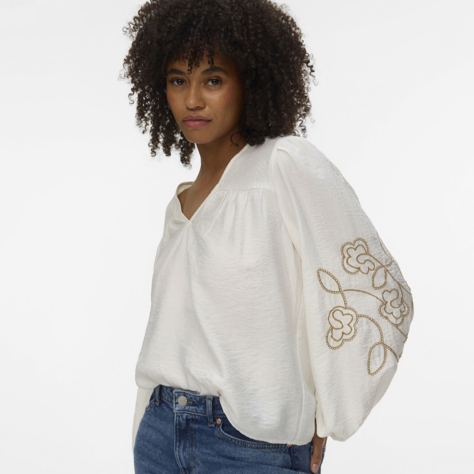 Vero Moda Anya Embroidered Sleeve Blouse