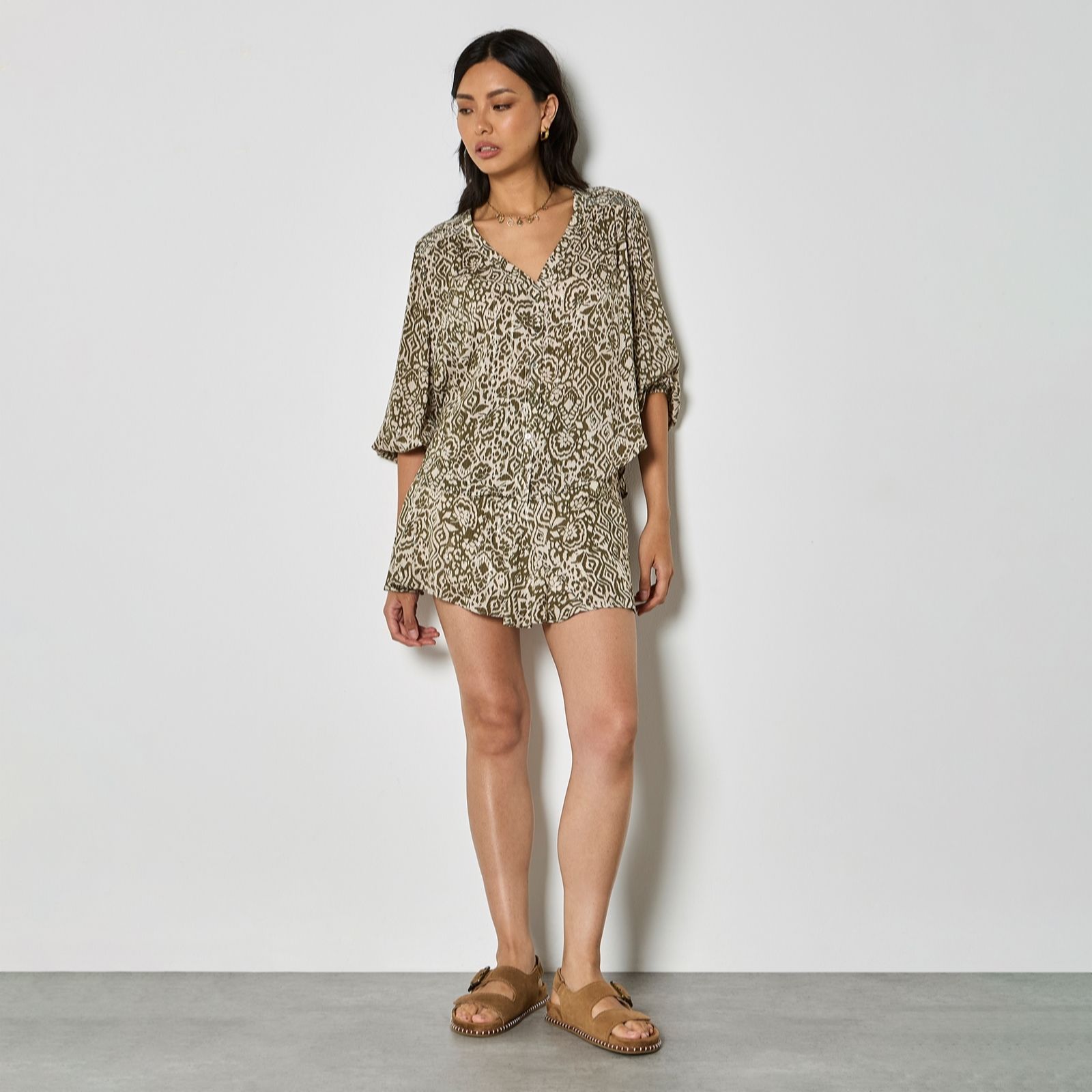 Apricot Mono Ikat Lurex Smock Detail Top