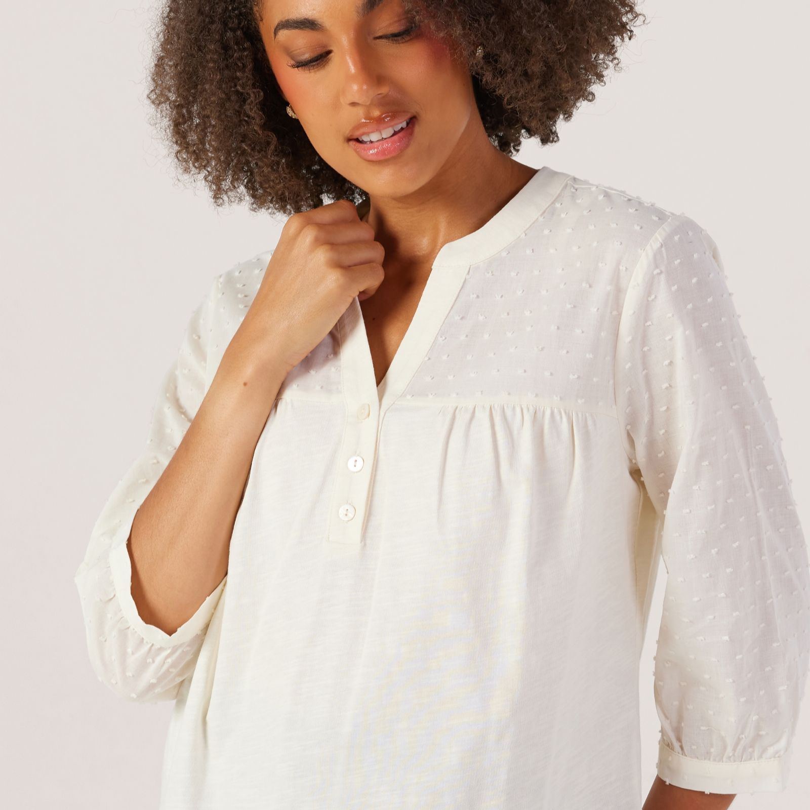Denim & Co. Mix Media Embroidered Top