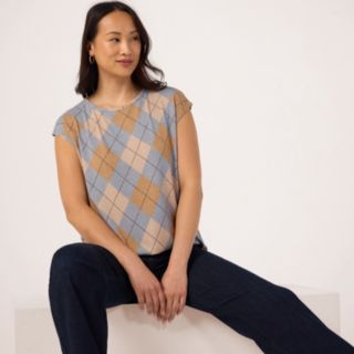 Kim & Co Argyle Print Fine Sweater Knit High-Low Vest