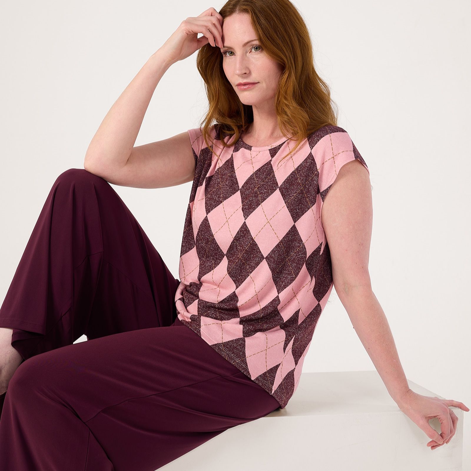 Kim & Co Argyle Print Fine Sweater Knit High-Low Vest