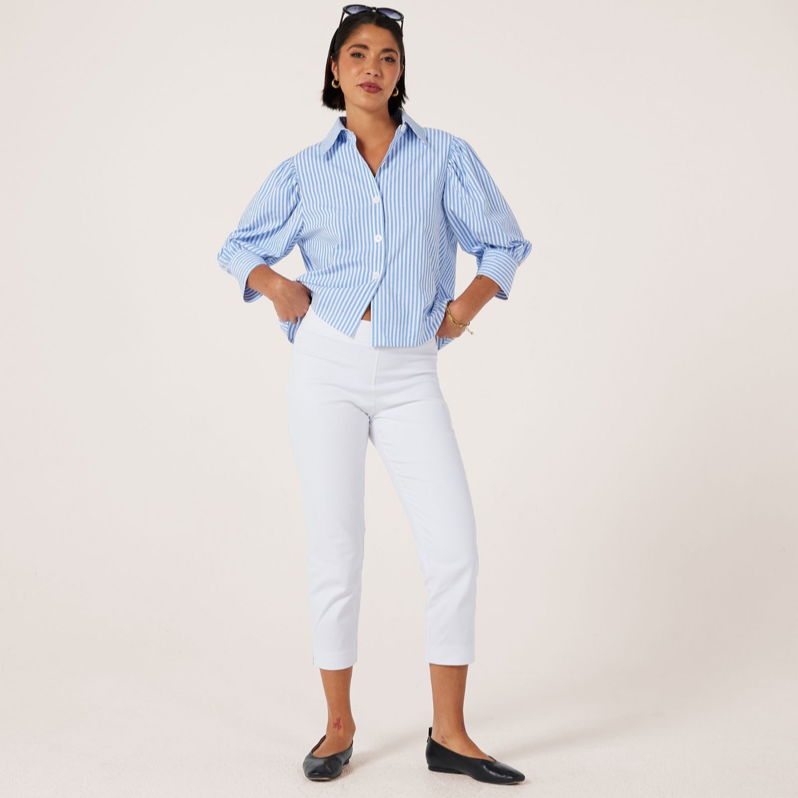 Helene Berman Cotton Stretch Cropped Trouser with Stretch Waist