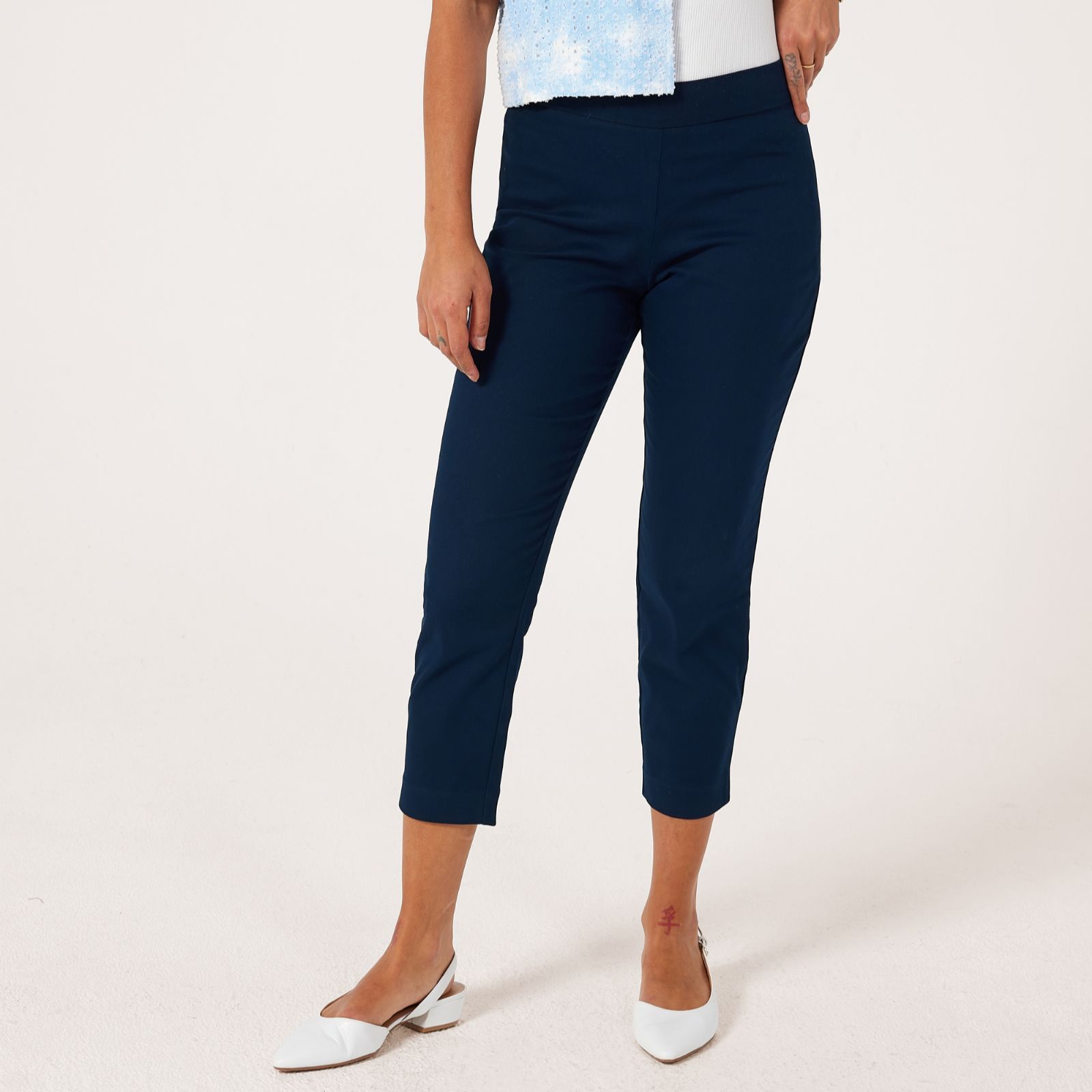 Helene Berman Cotton Stretch Cropped Trouser with Stretch Waist