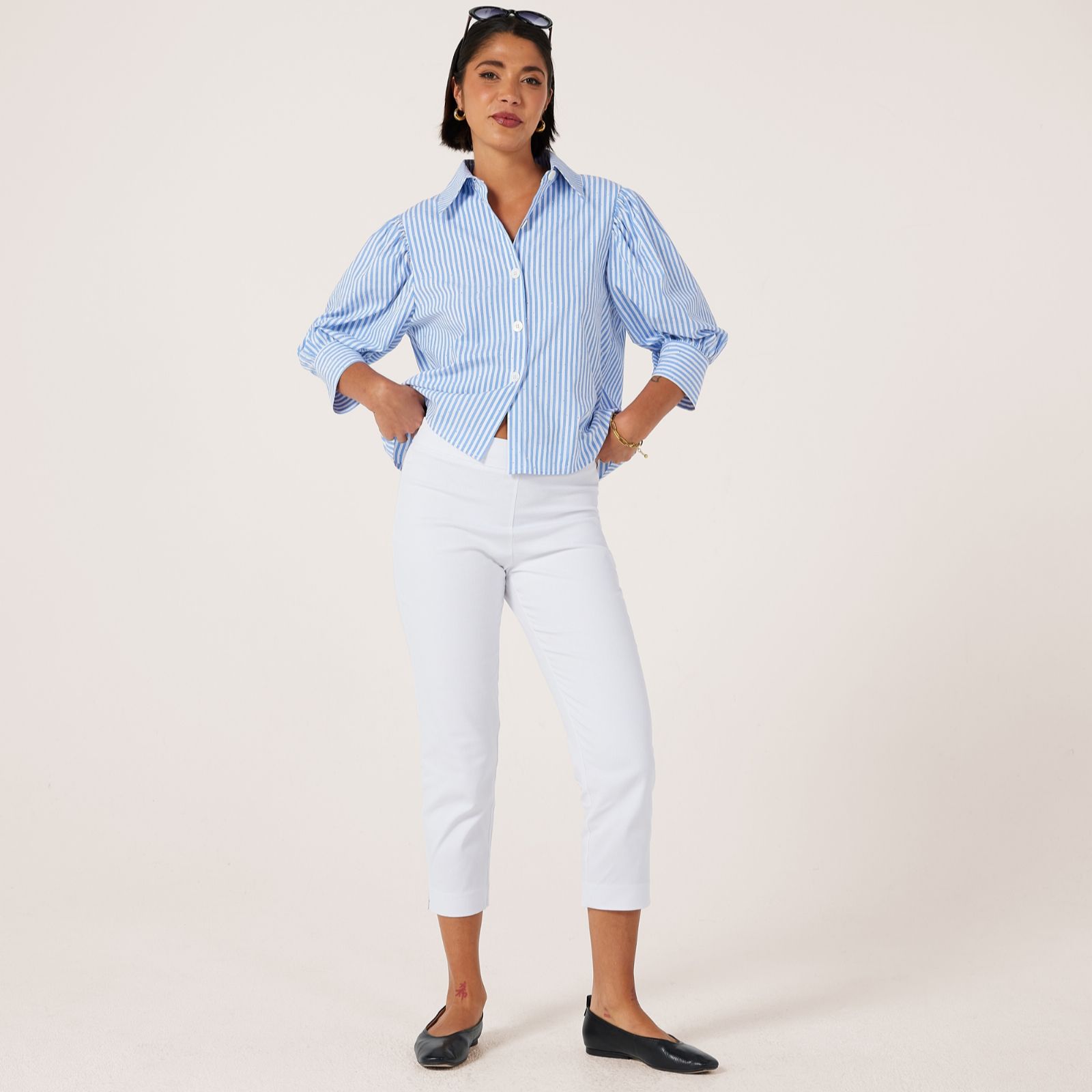 Helene Berman Cotton Stretch Cropped Trouser with Stretch Waist