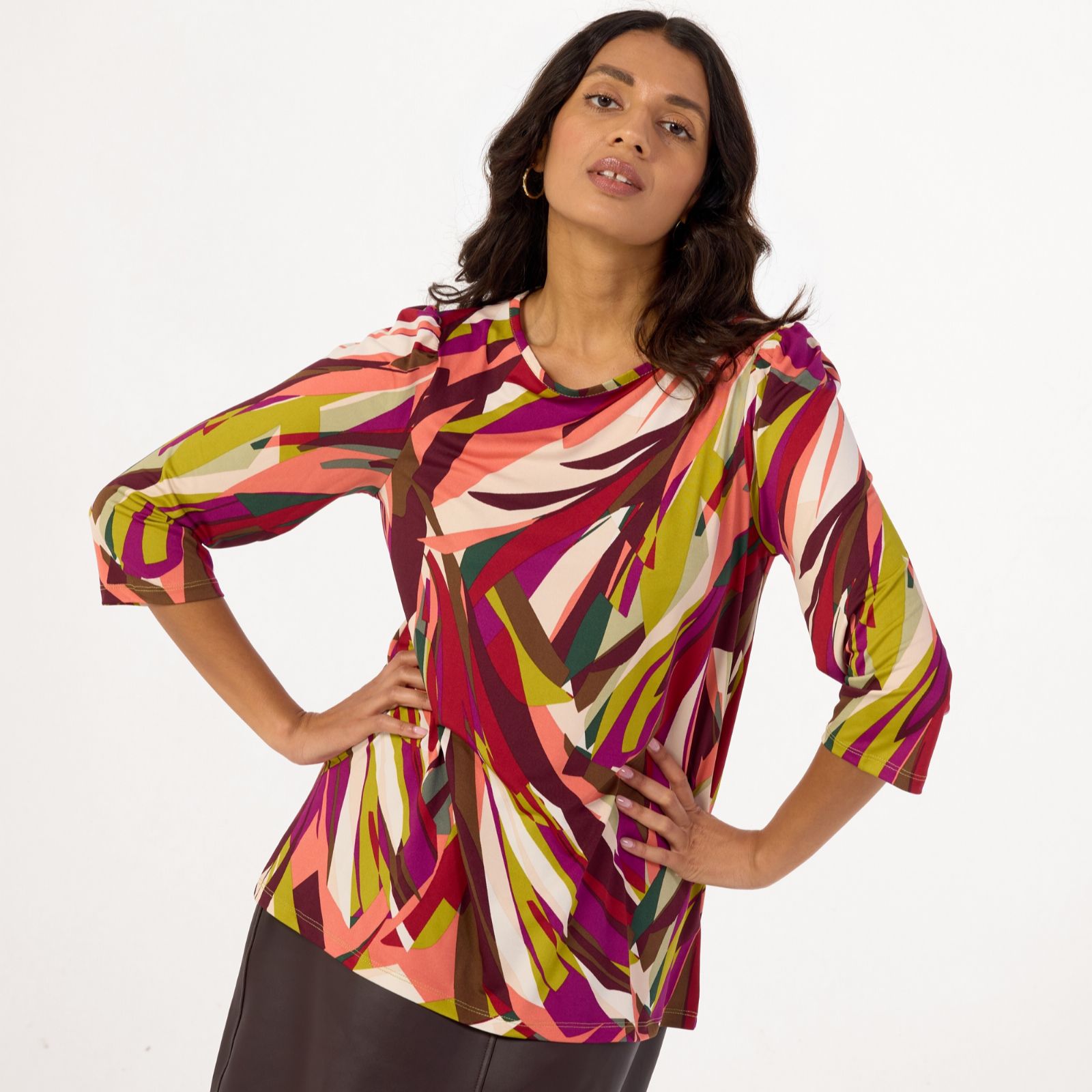 Kim & Co Printed Brazil Jersey 3/4 Sleeve Top