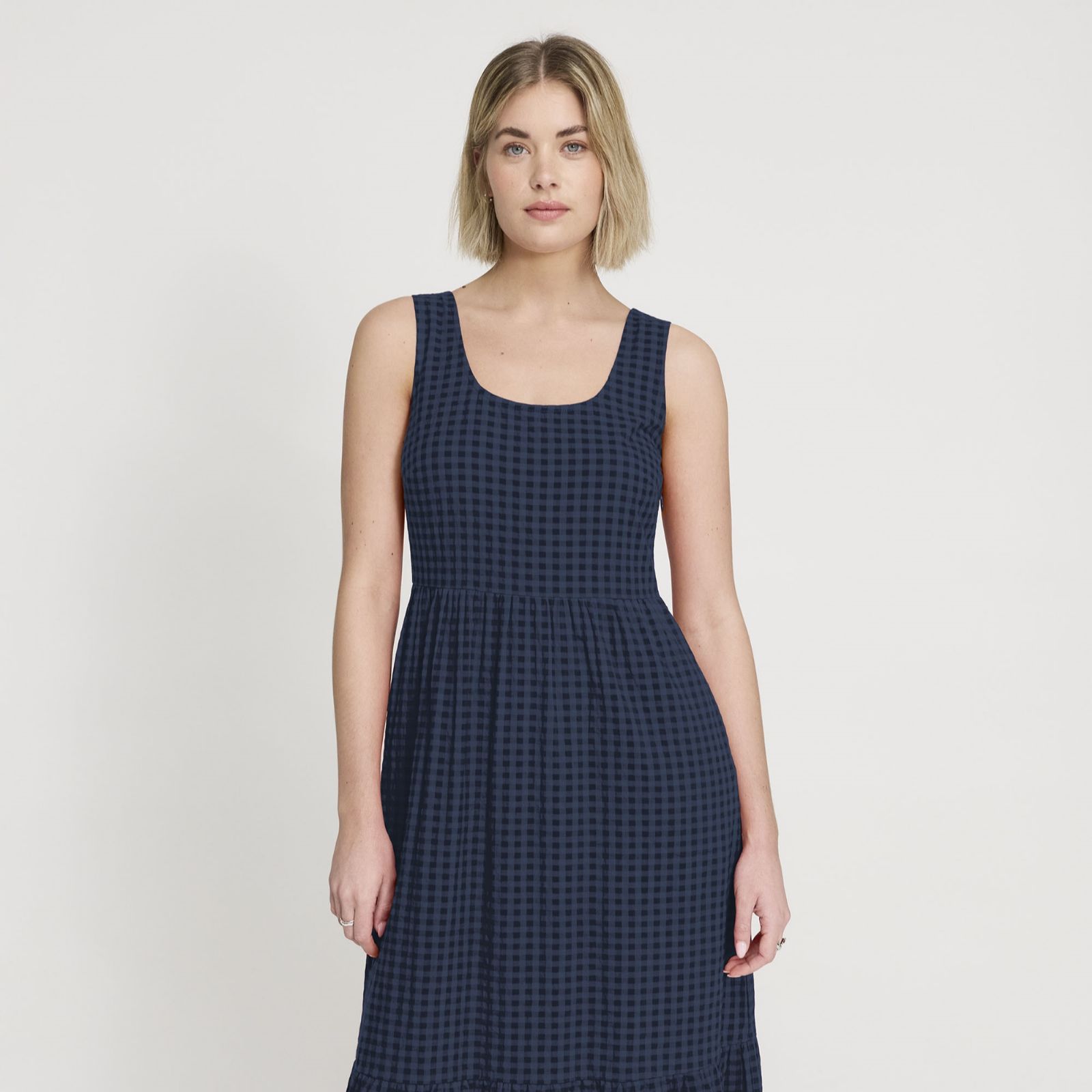 Finery London Cara Cotton Seersucker Sleeveless Midi Dress Petite