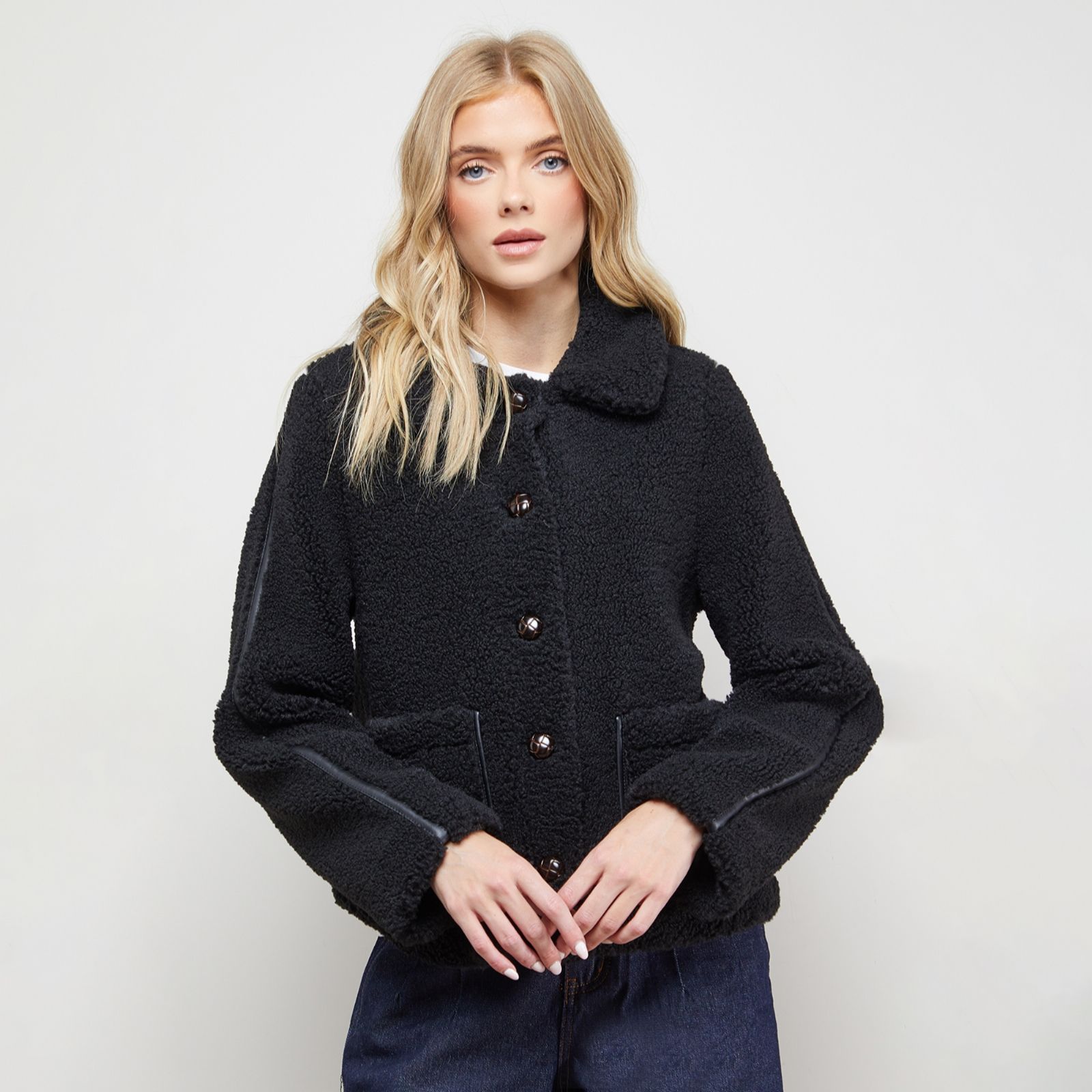 Oasis Teddy Shearling Button Through Short Jacket