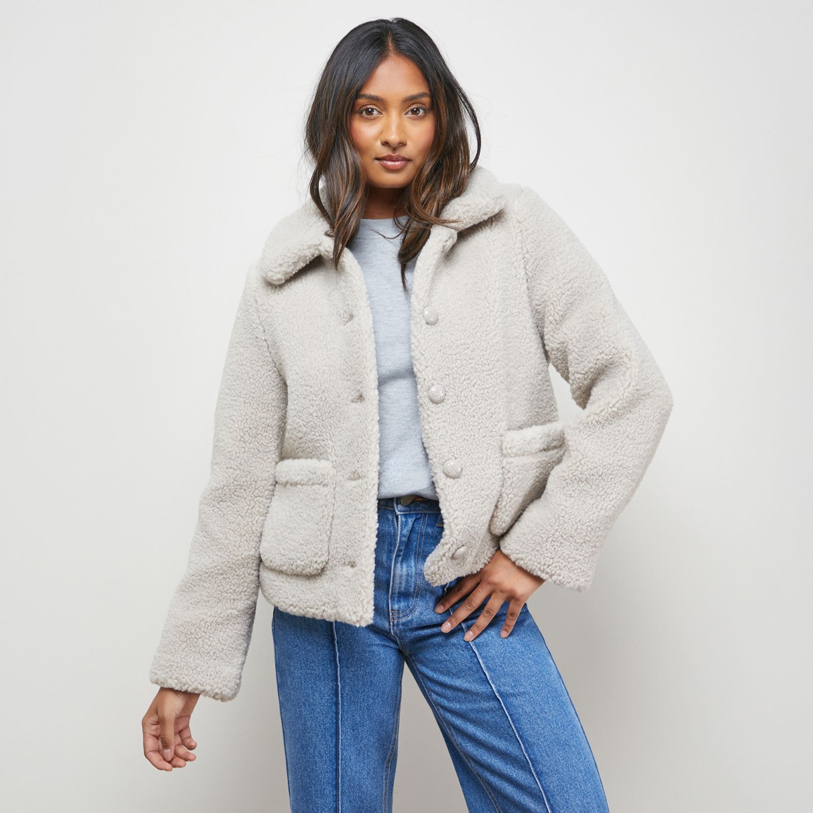 Oasis Teddy Shearling Button Through Short Jacket